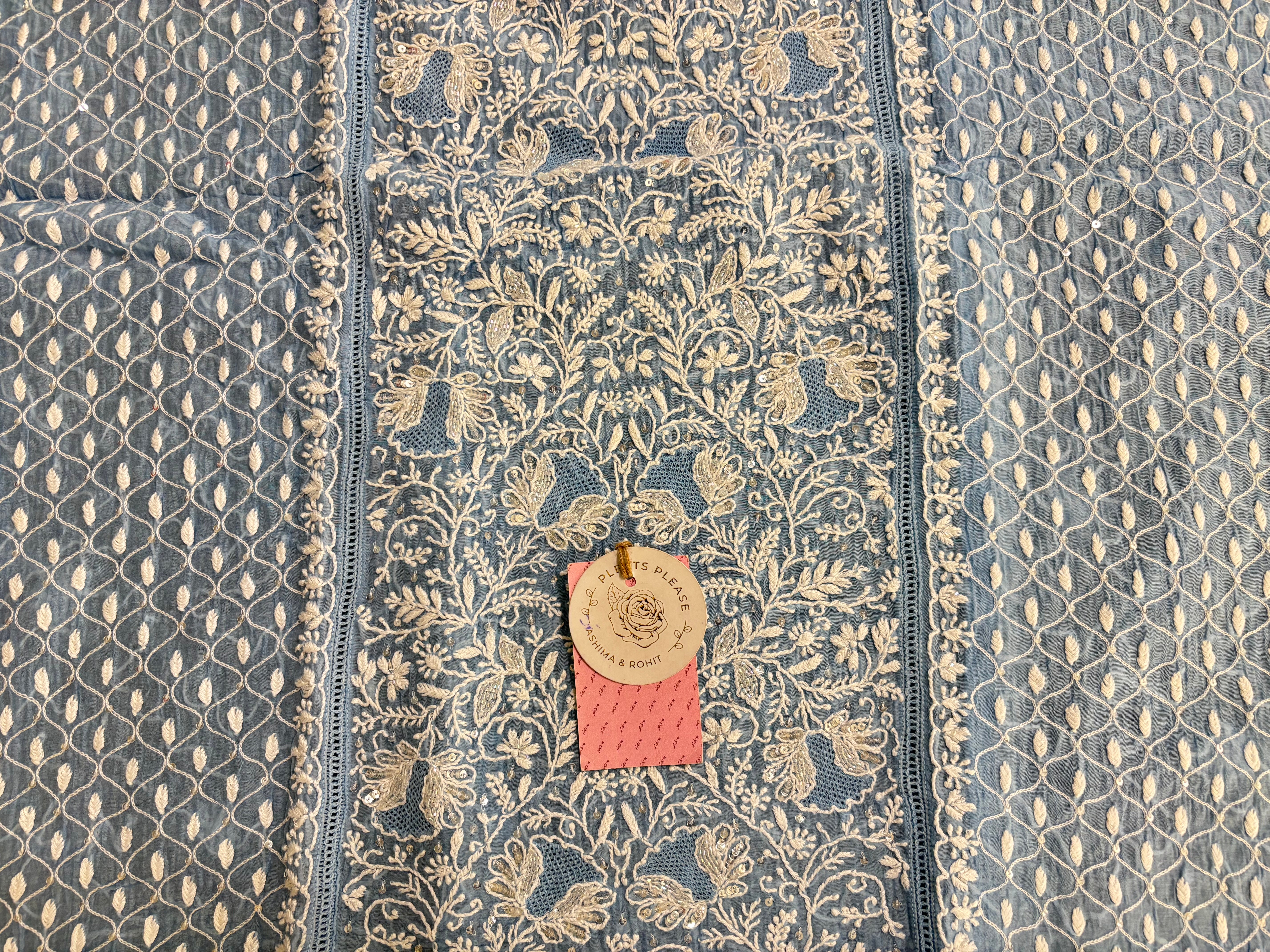 Powder Blue Chanderi Mul Chikankari Kurta and Dupatta