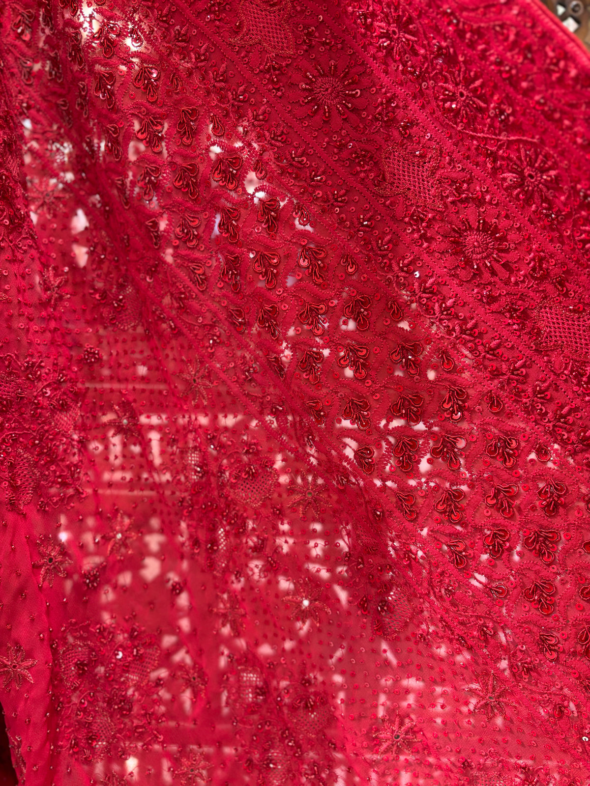 Red Pure & Premium Georgette Chikankari Saree