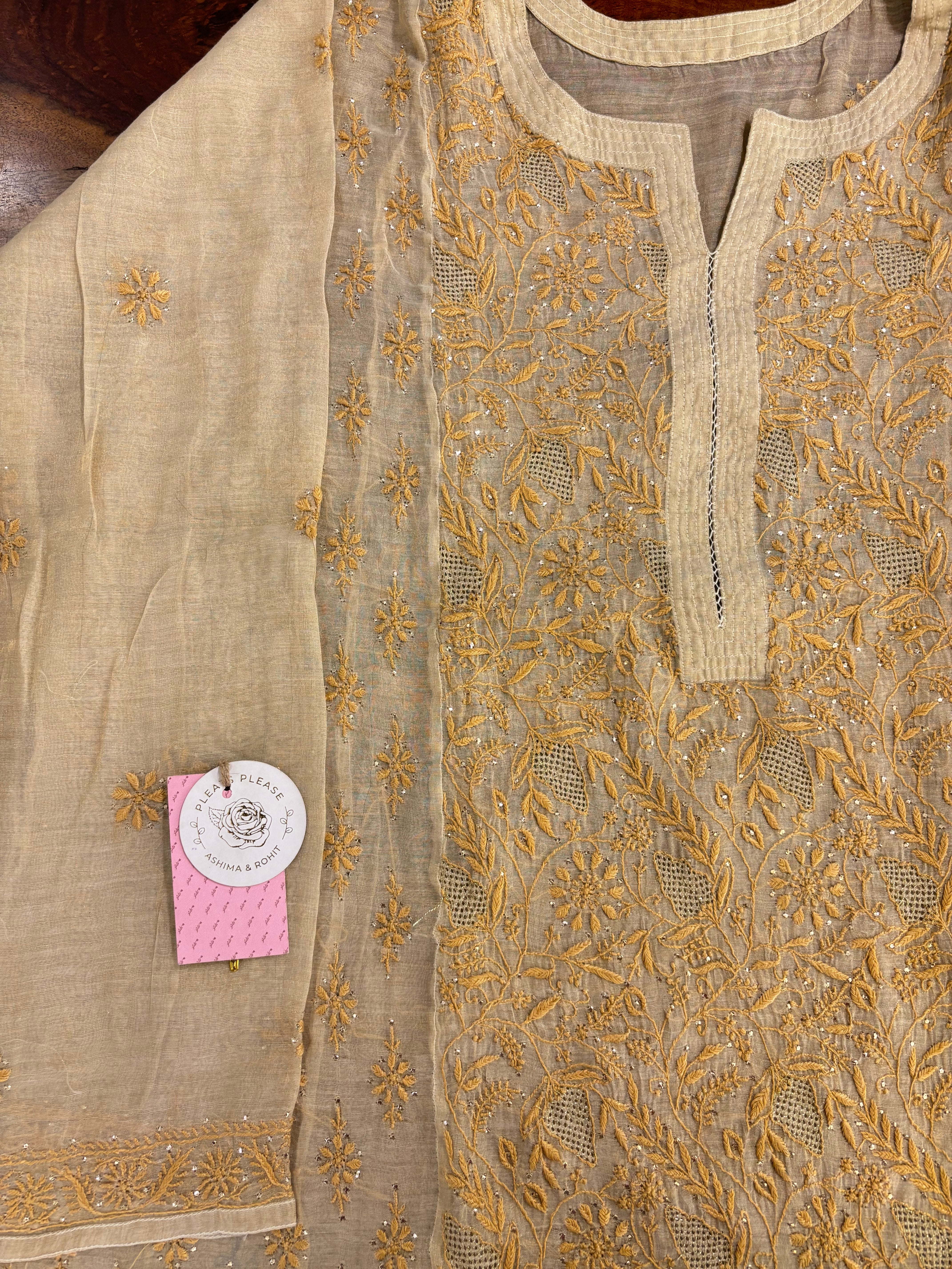 Dyeable Pure & Premium Tissue Chikankari Mukaish Kurta & Dupatta