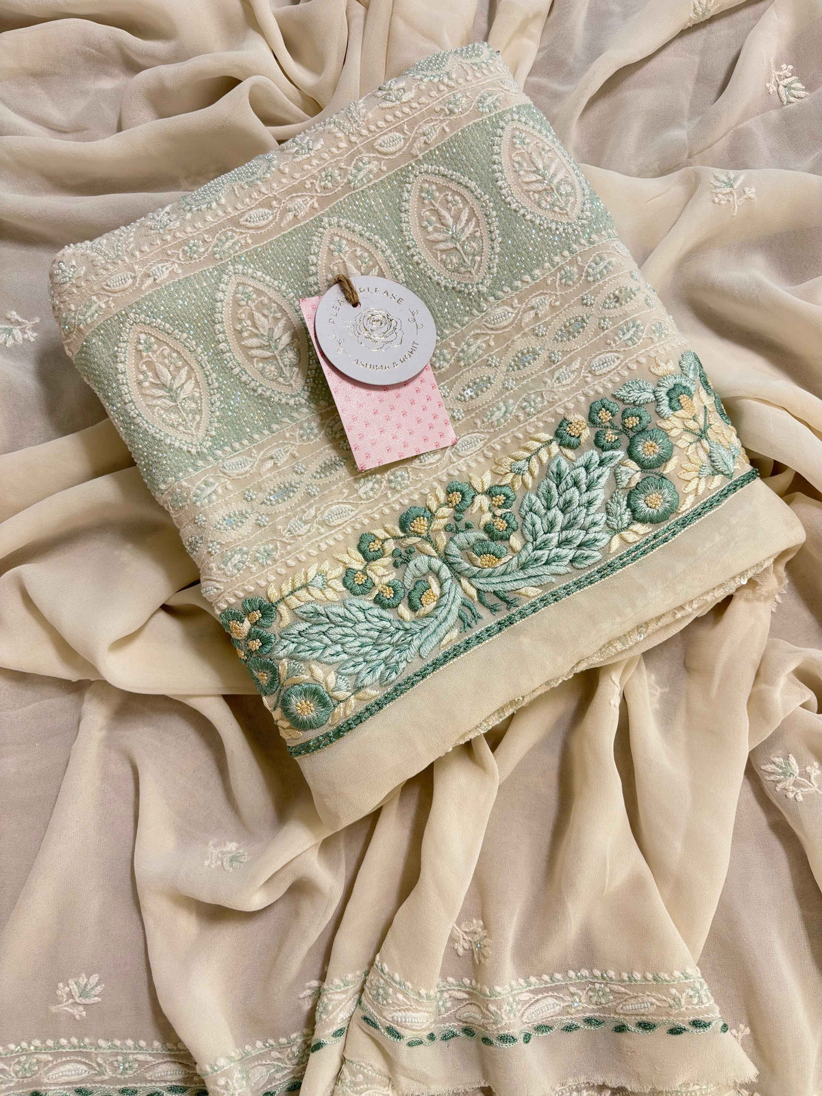Dyeable Pure & Premium Georgette Chikankari With Parsi Kurta & Dupatta