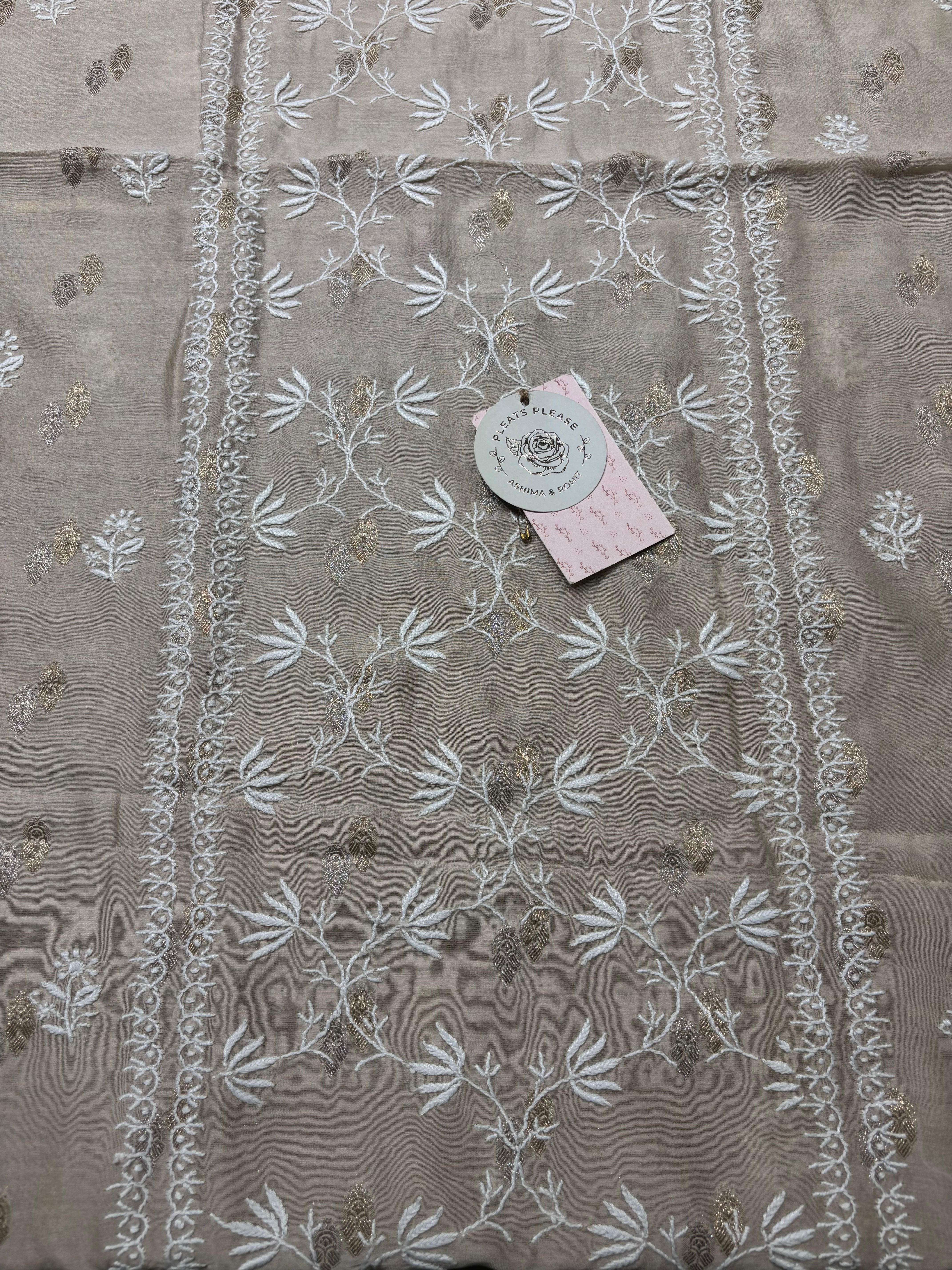 Coffee Creme Chanderi Silk Chikankari Kurta And Dupatta Fabric