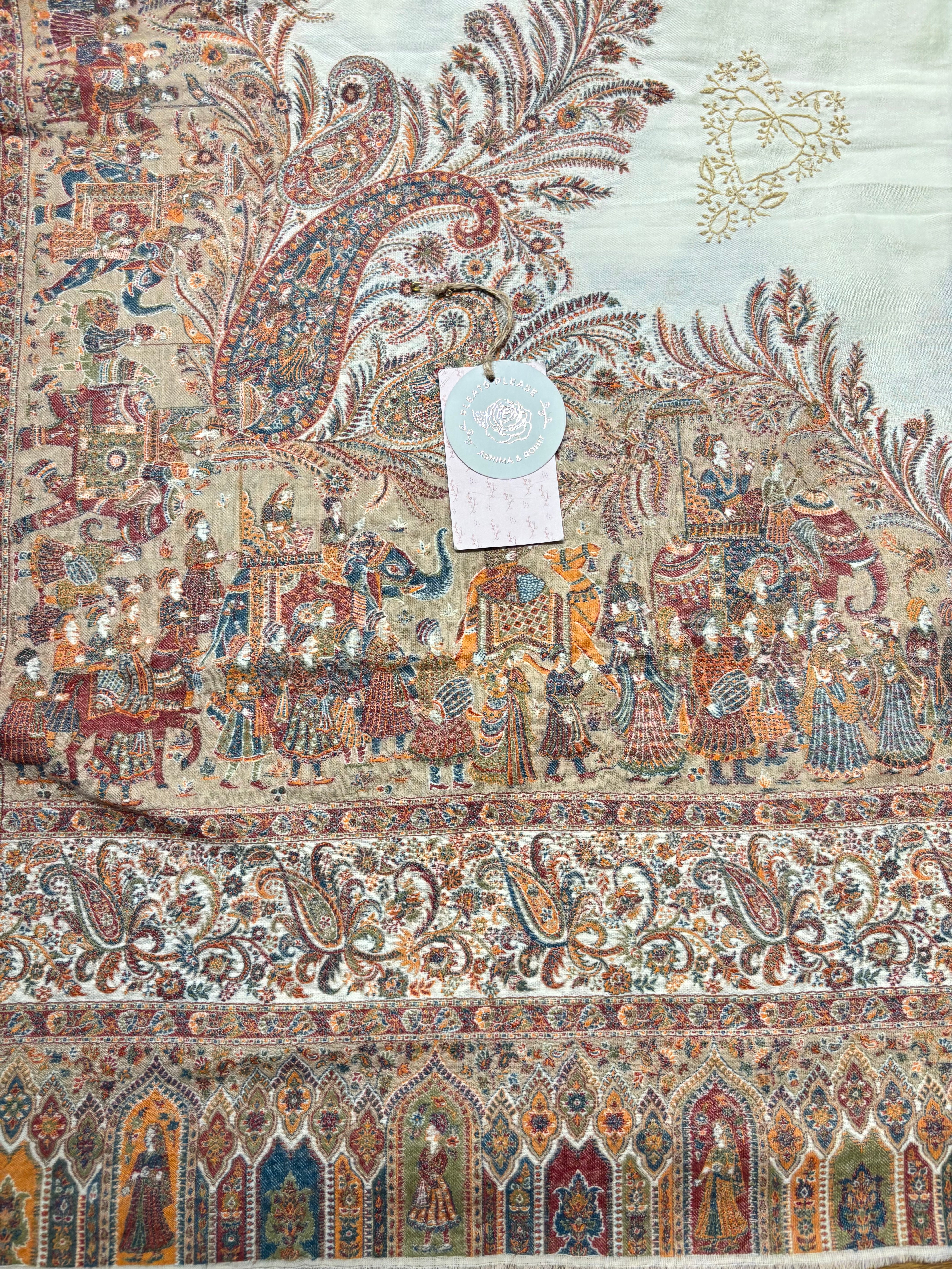 Pearl Bush Woollen Cashmere Chikankari Shawl