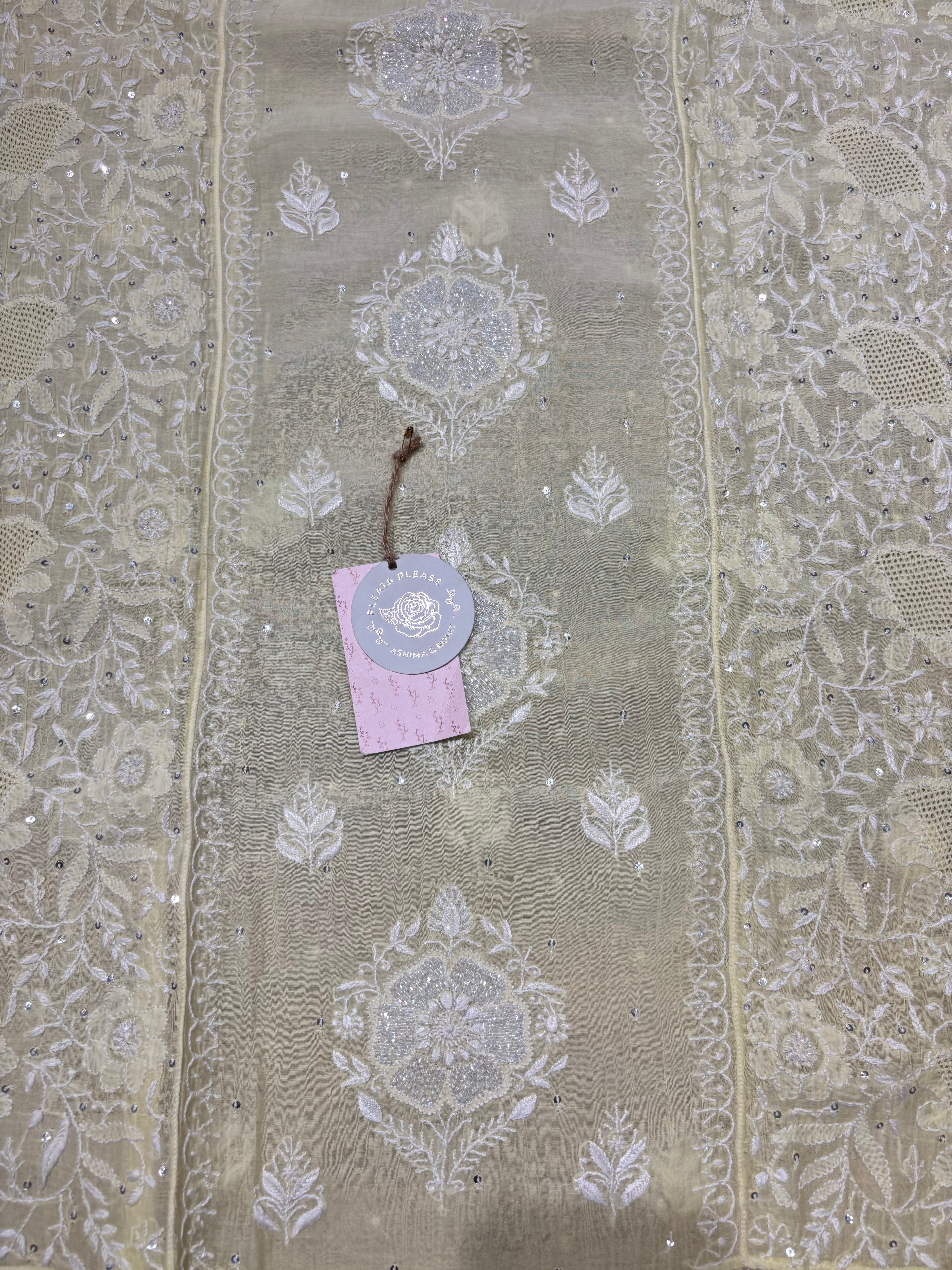 Lime Yellow Chanderi Mul Chikankari Kurta and Dupatta set