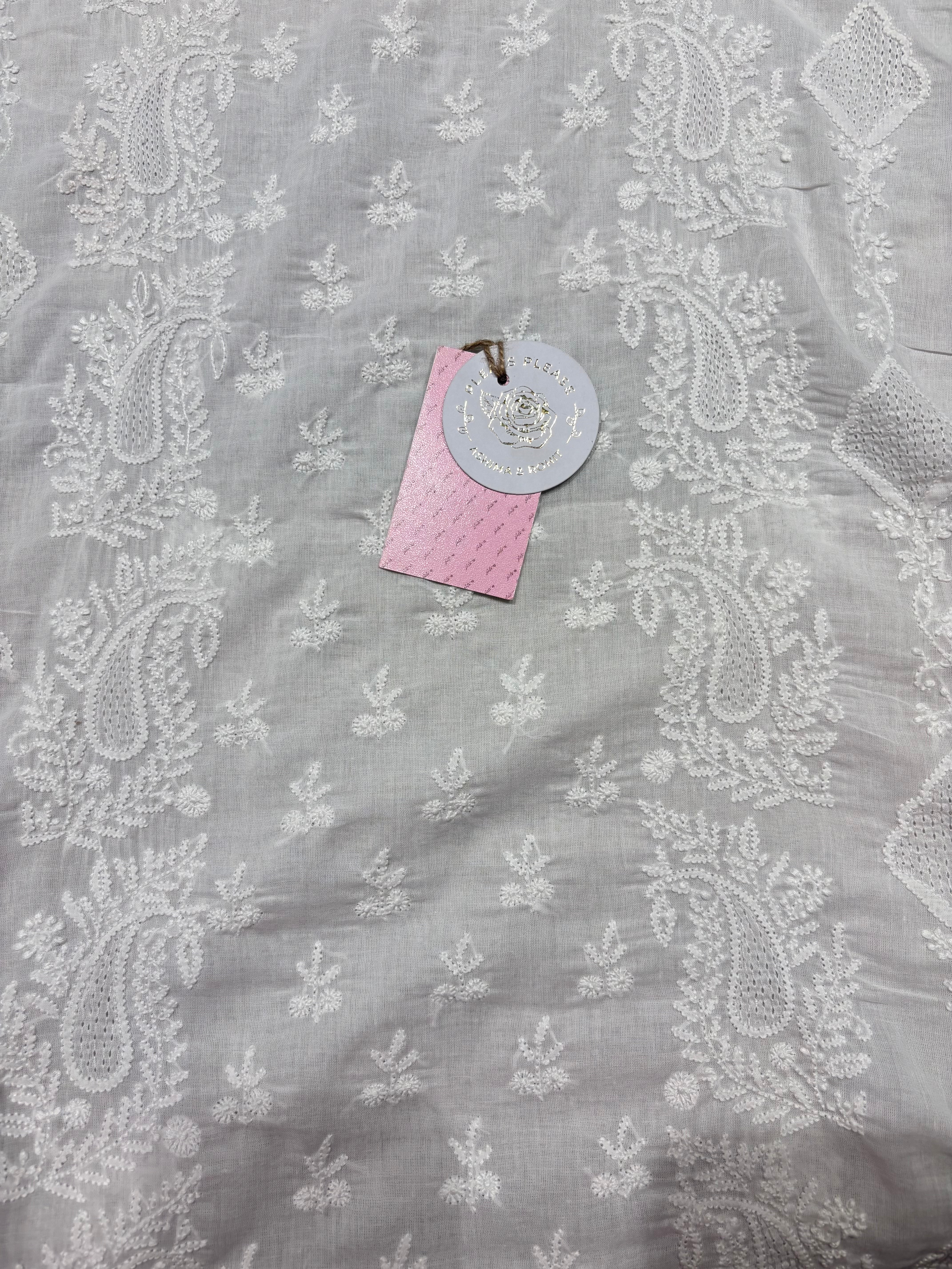 Dyeable Mulmul Chikankari Kurta, Dupatta & Bottom Fabric