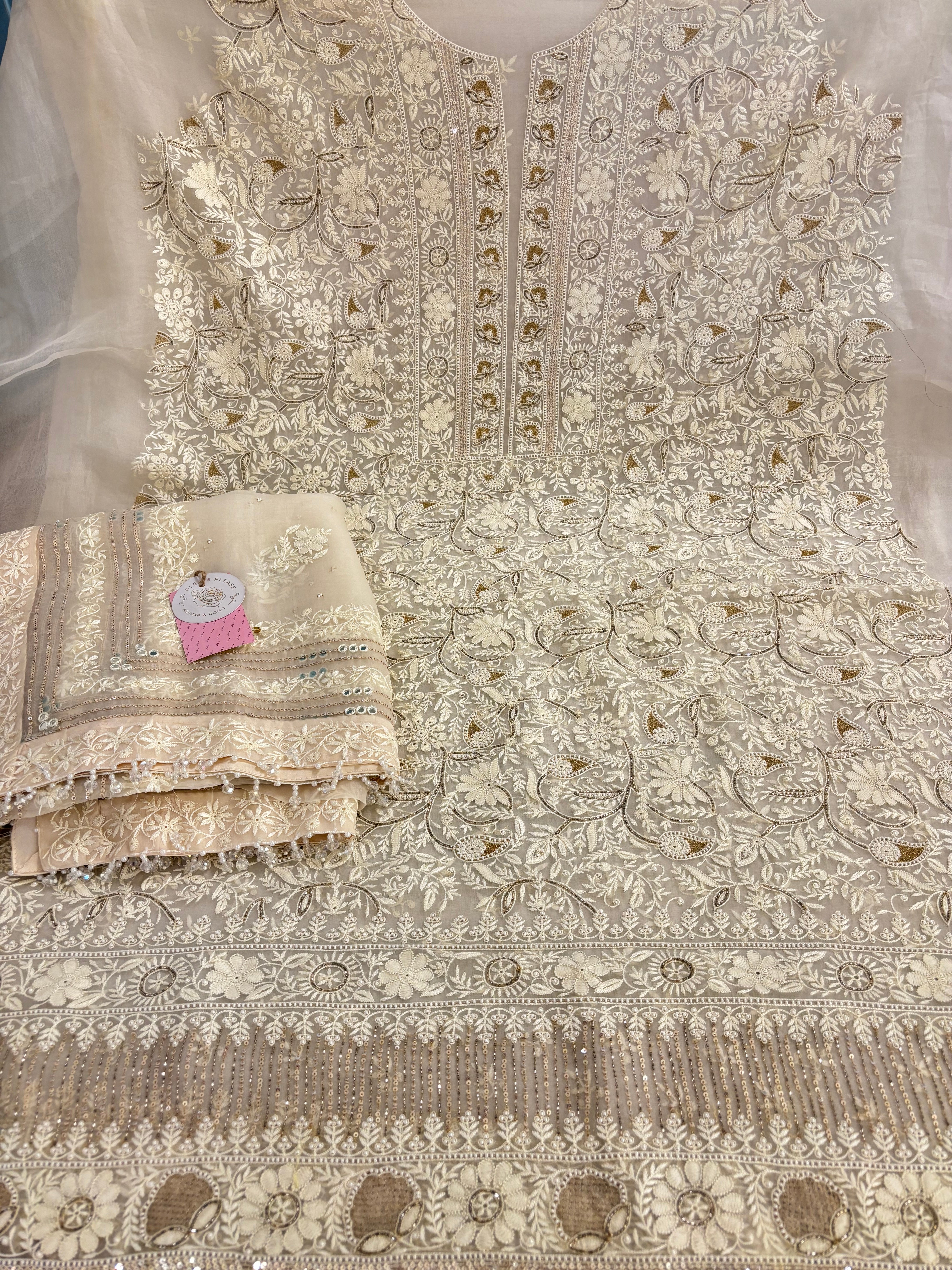 Ivory Pure & Premium Organza Chikankari Kurta & Dupatta