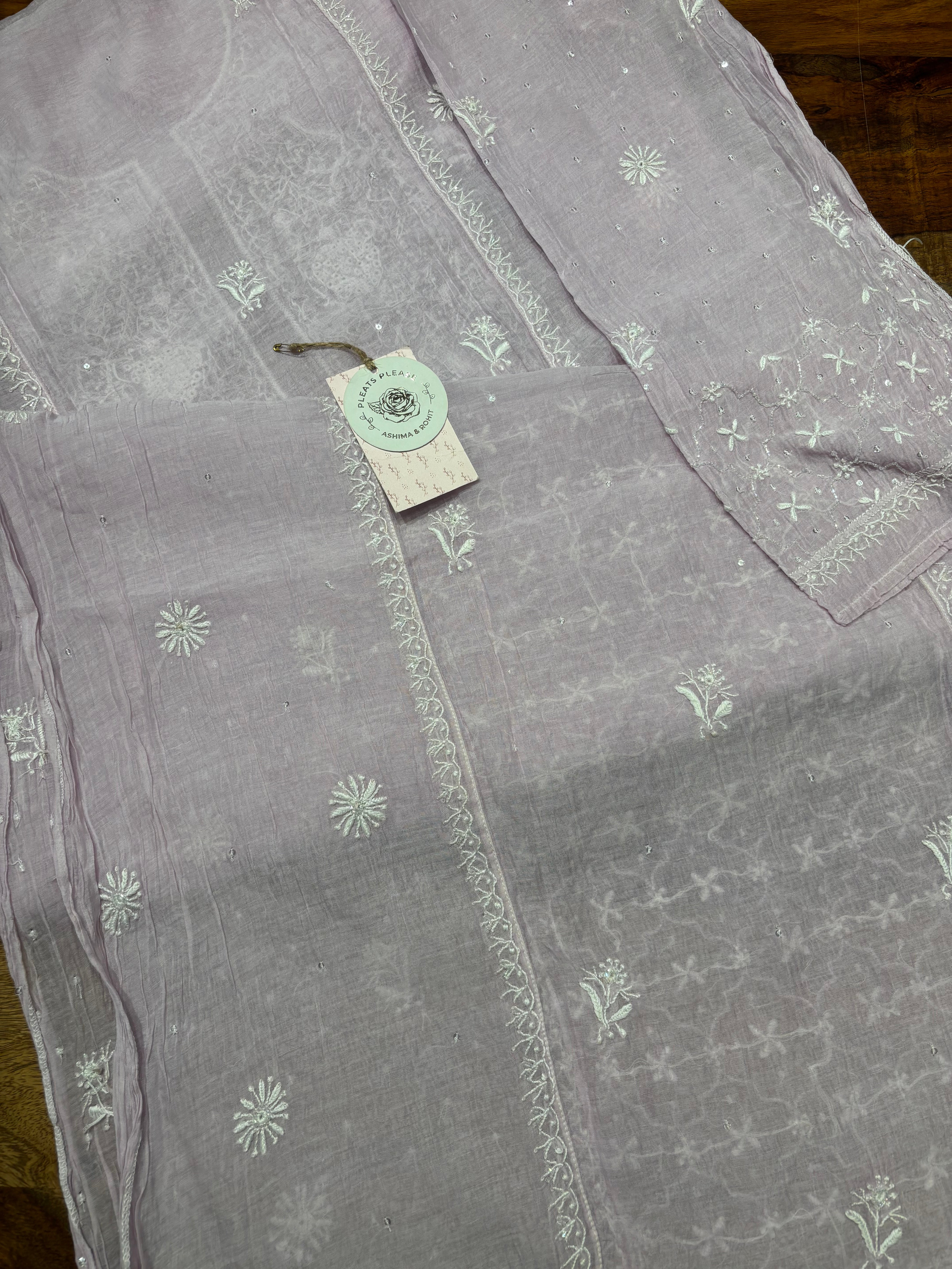 Lilac Chanderi Mul Chikankari Kurta and Dupatta set