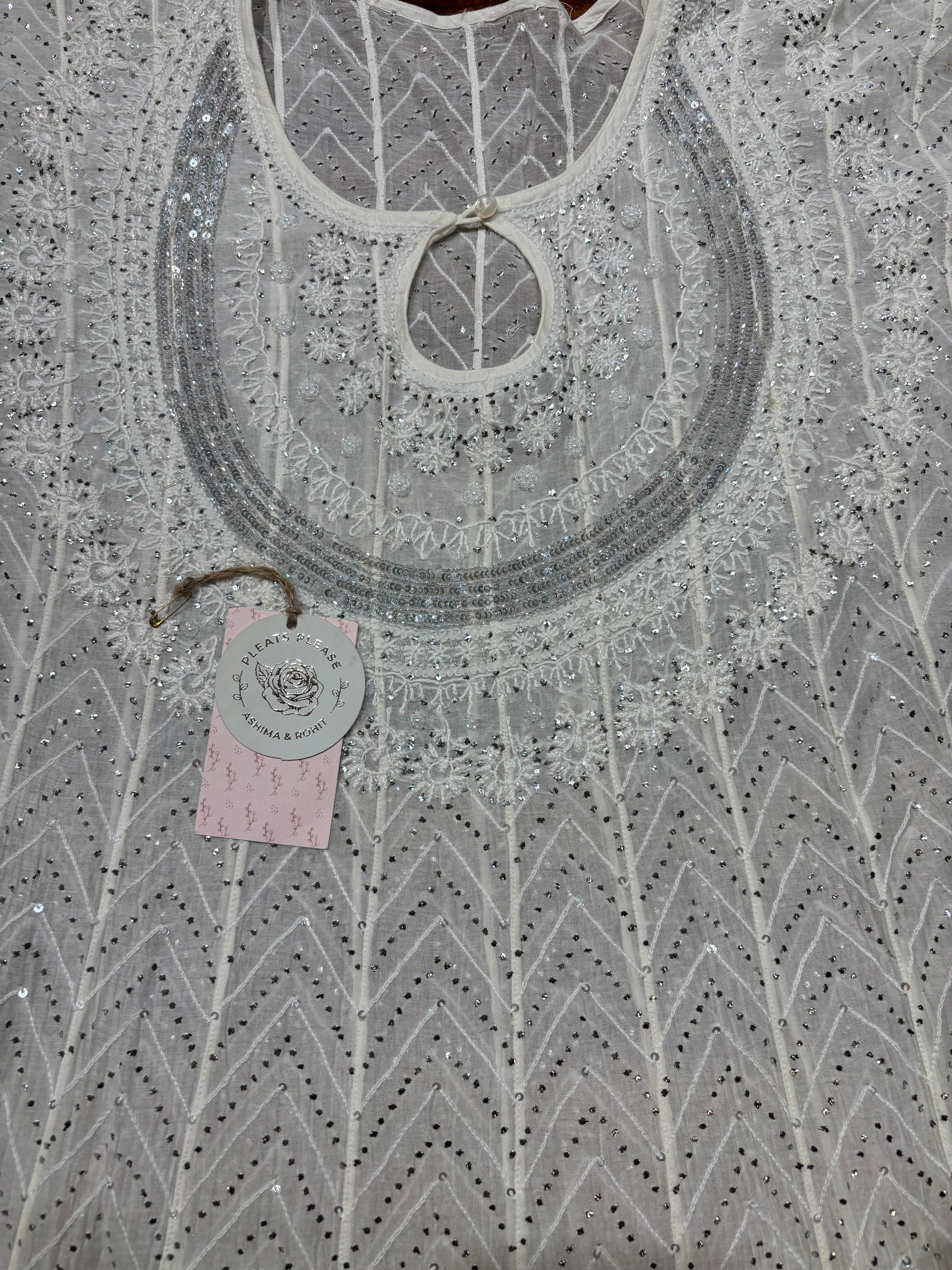Dyeable Pure Chanderi Mul Chikankri Anarkali and Dupatta set