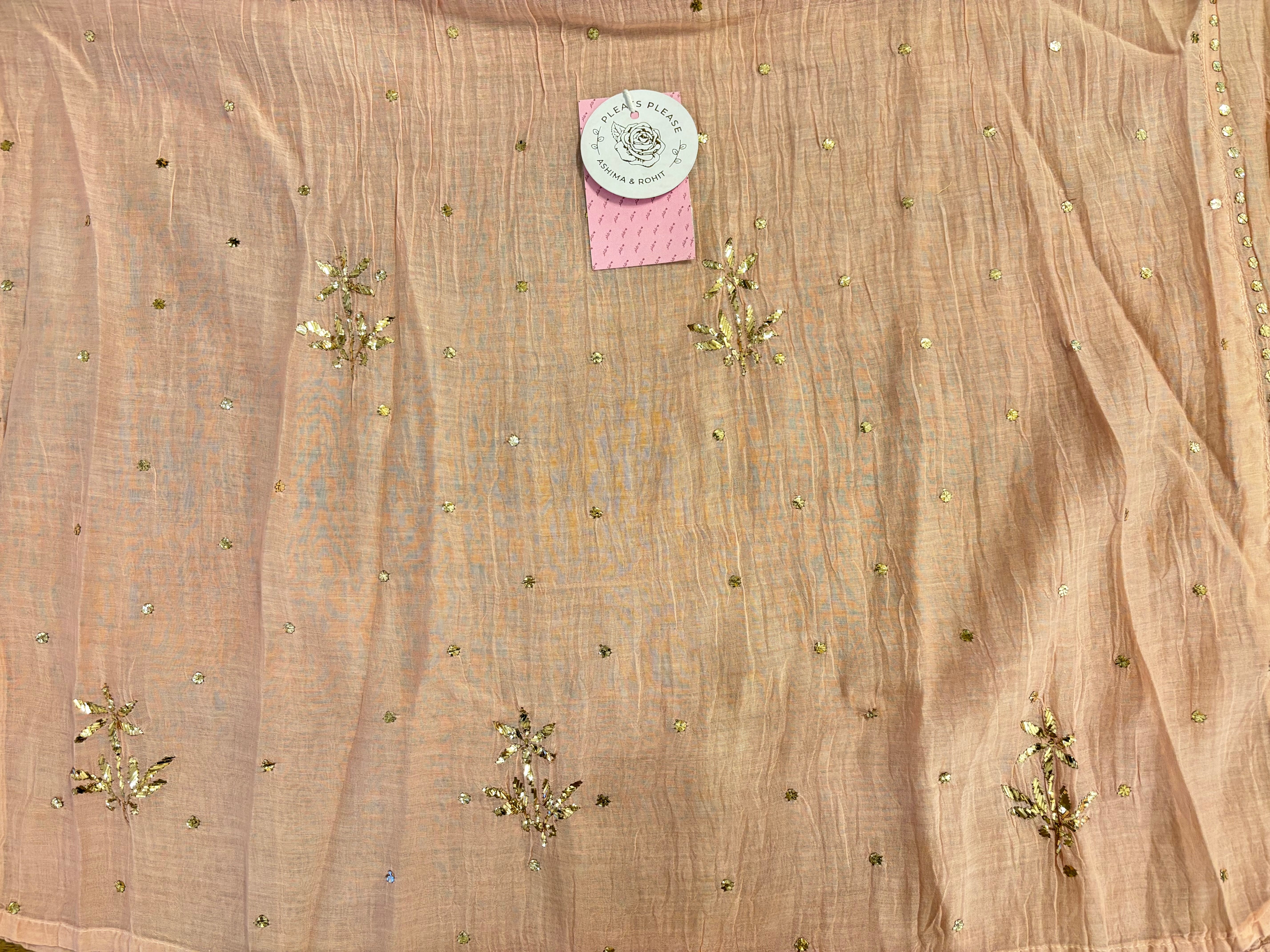 Peach Chanderi A-Line Mukaish Kurta & Dupatta