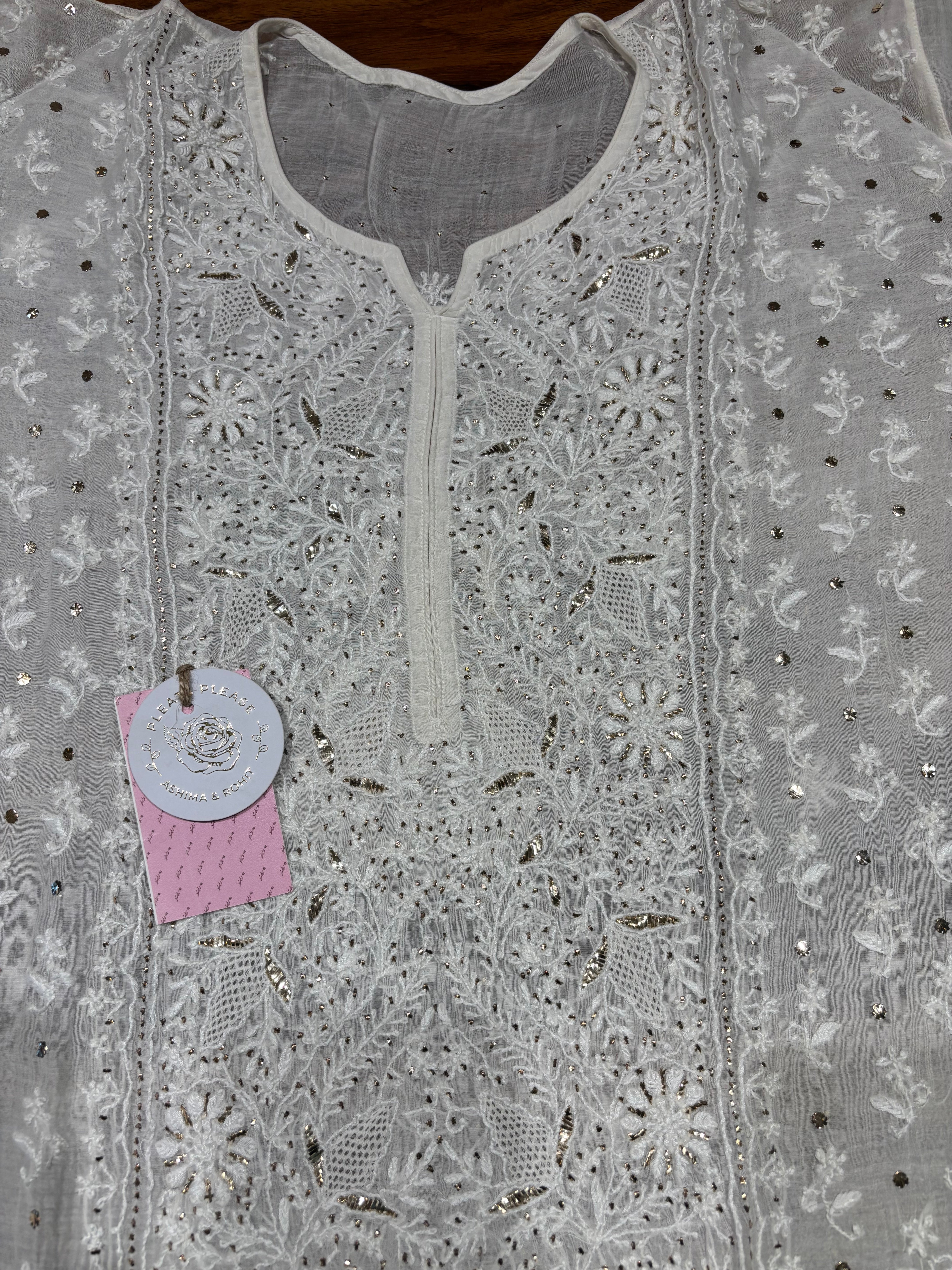 Dyeable Chanderi Mul Chikankari & Mukaish Kurta & Dupatta Set