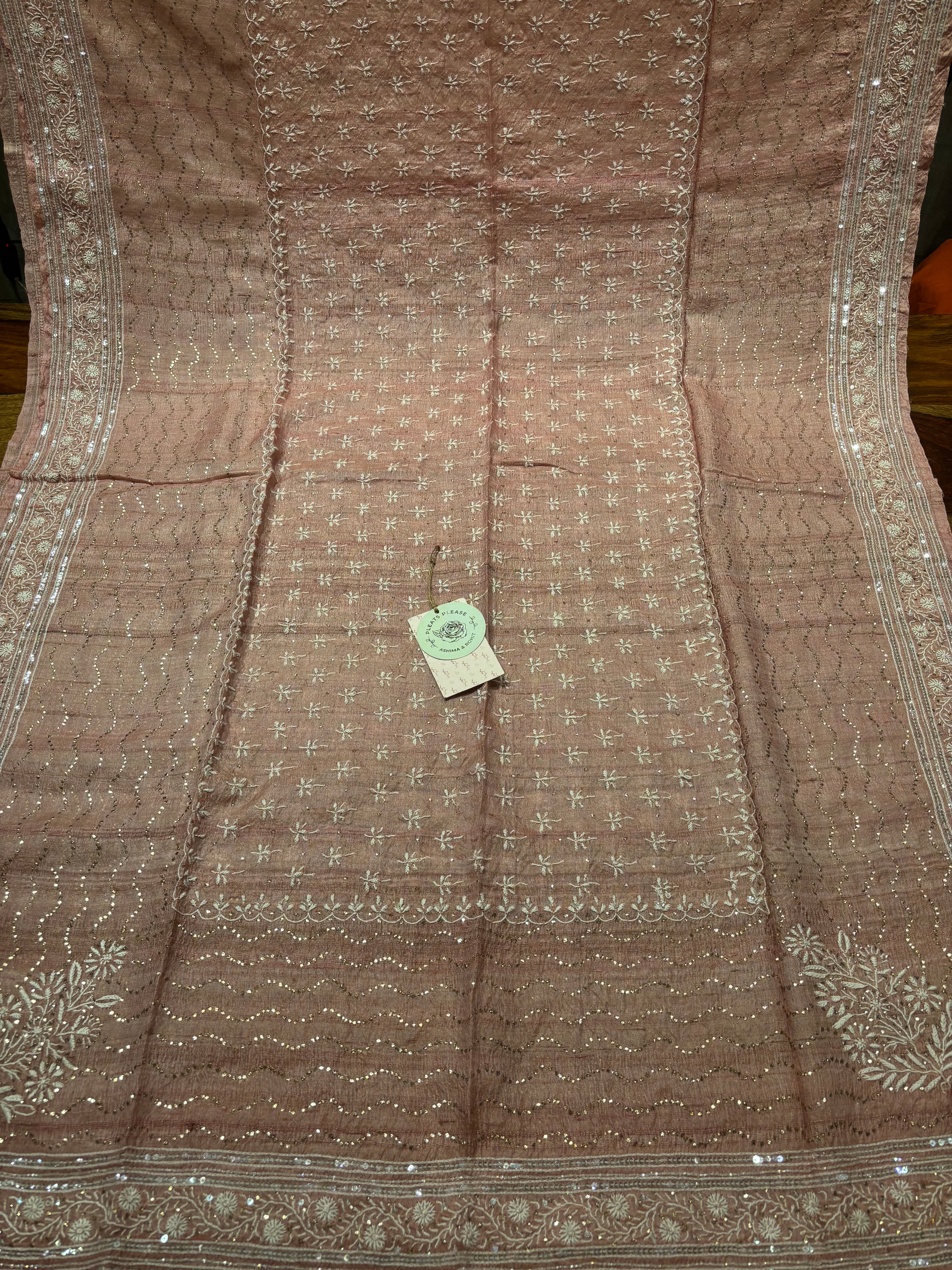 Flamingo Tussar Silk Chikankari And Mukaish Kurta And Dupatta Set