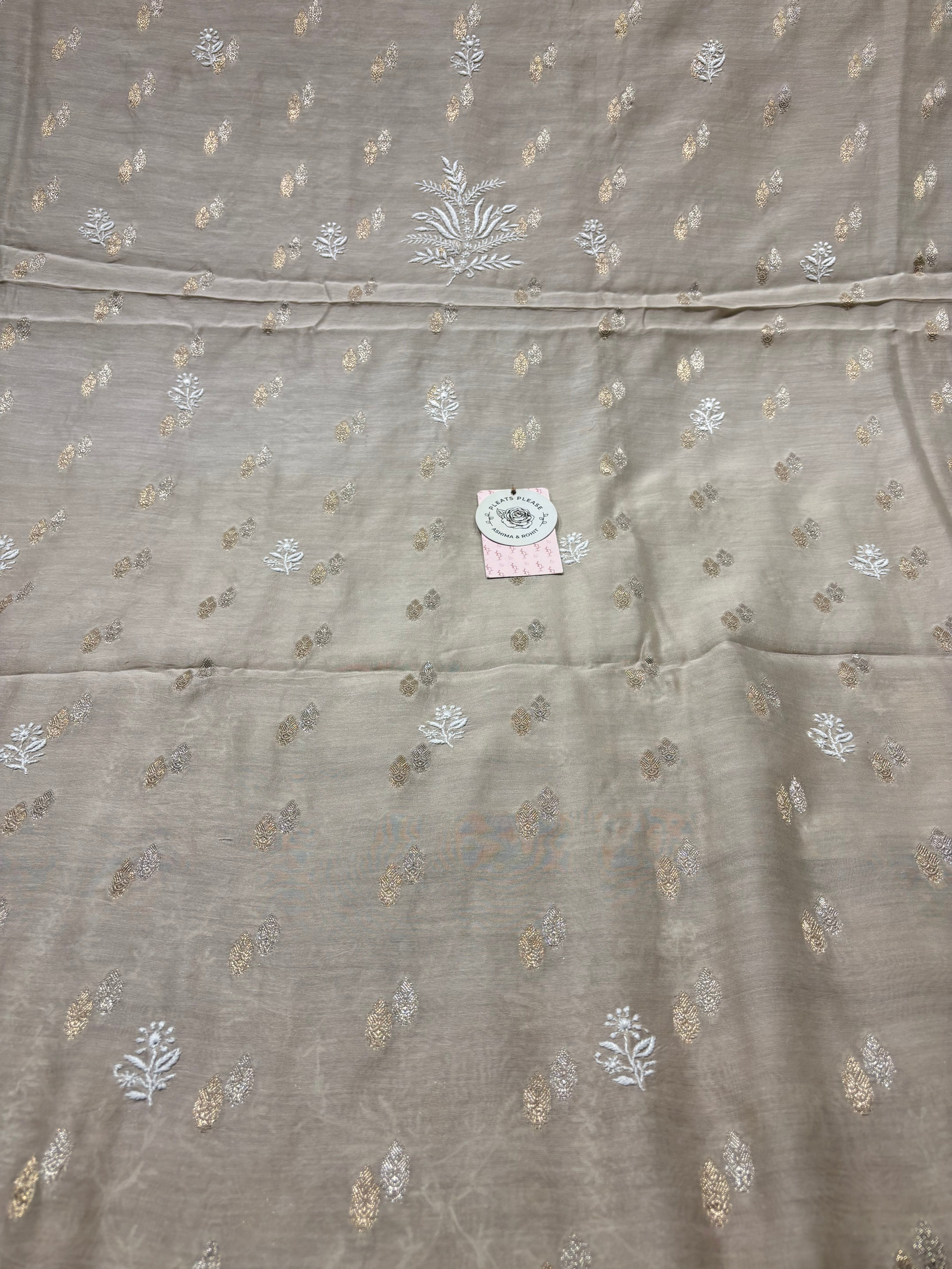 Coffee Creme Chanderi Silk Chikankari Kurta And Dupatta Fabric