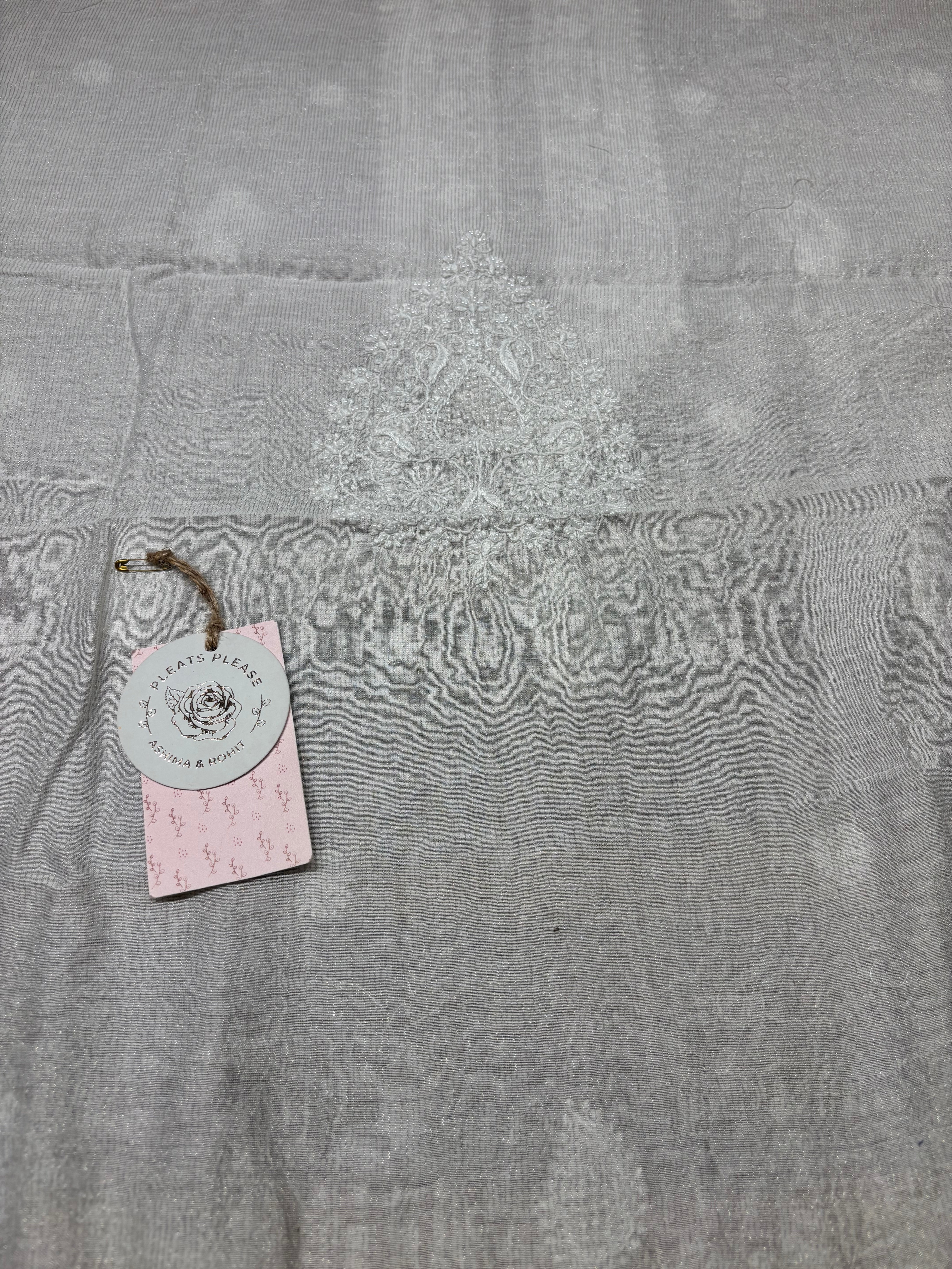 Dyeable Silver Pure And Premium Tissue Chikankari Men’s Kurta Fabric