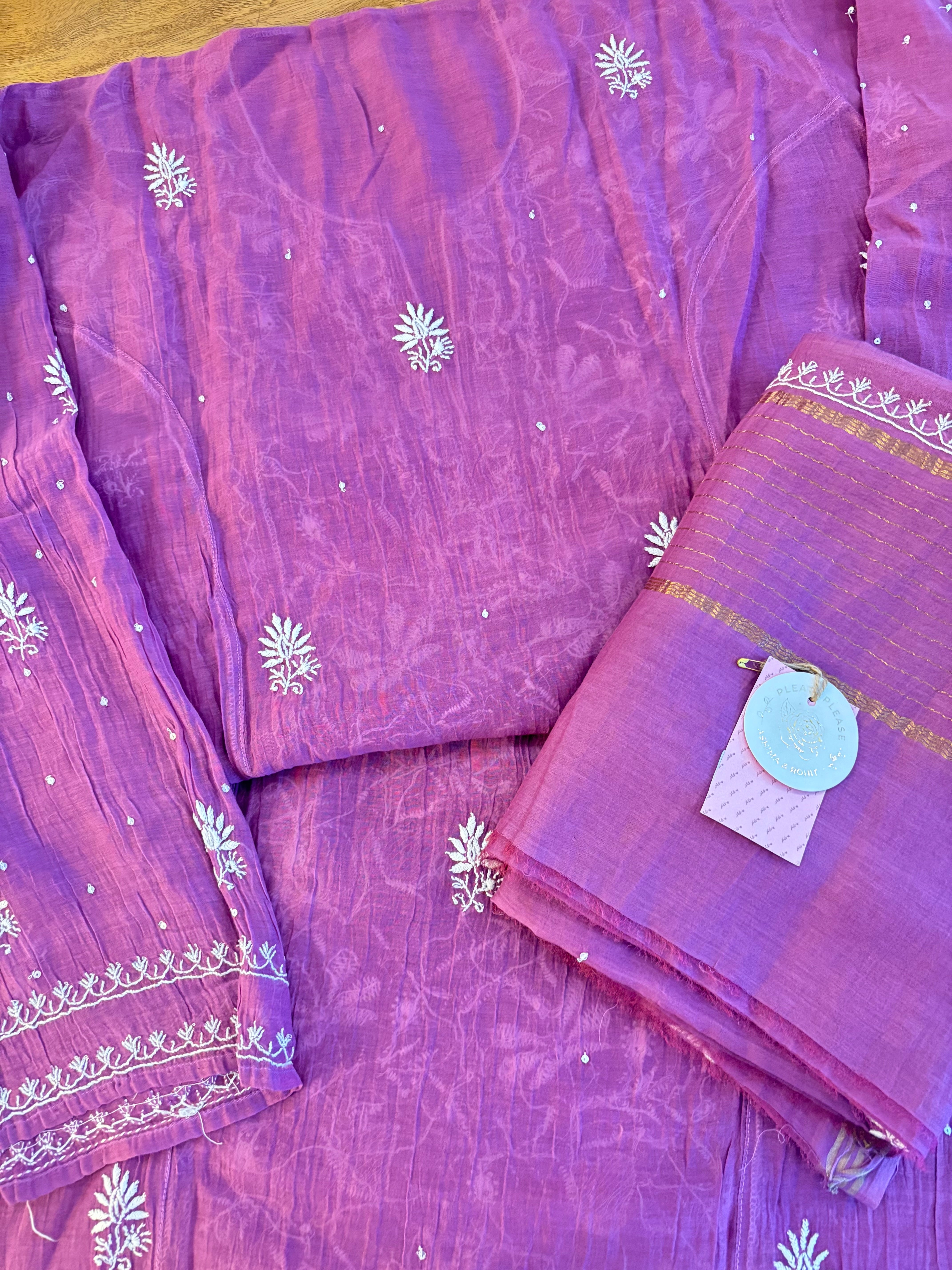 Orchid Purple Chanderi Chikankari Kurta & Dupatta