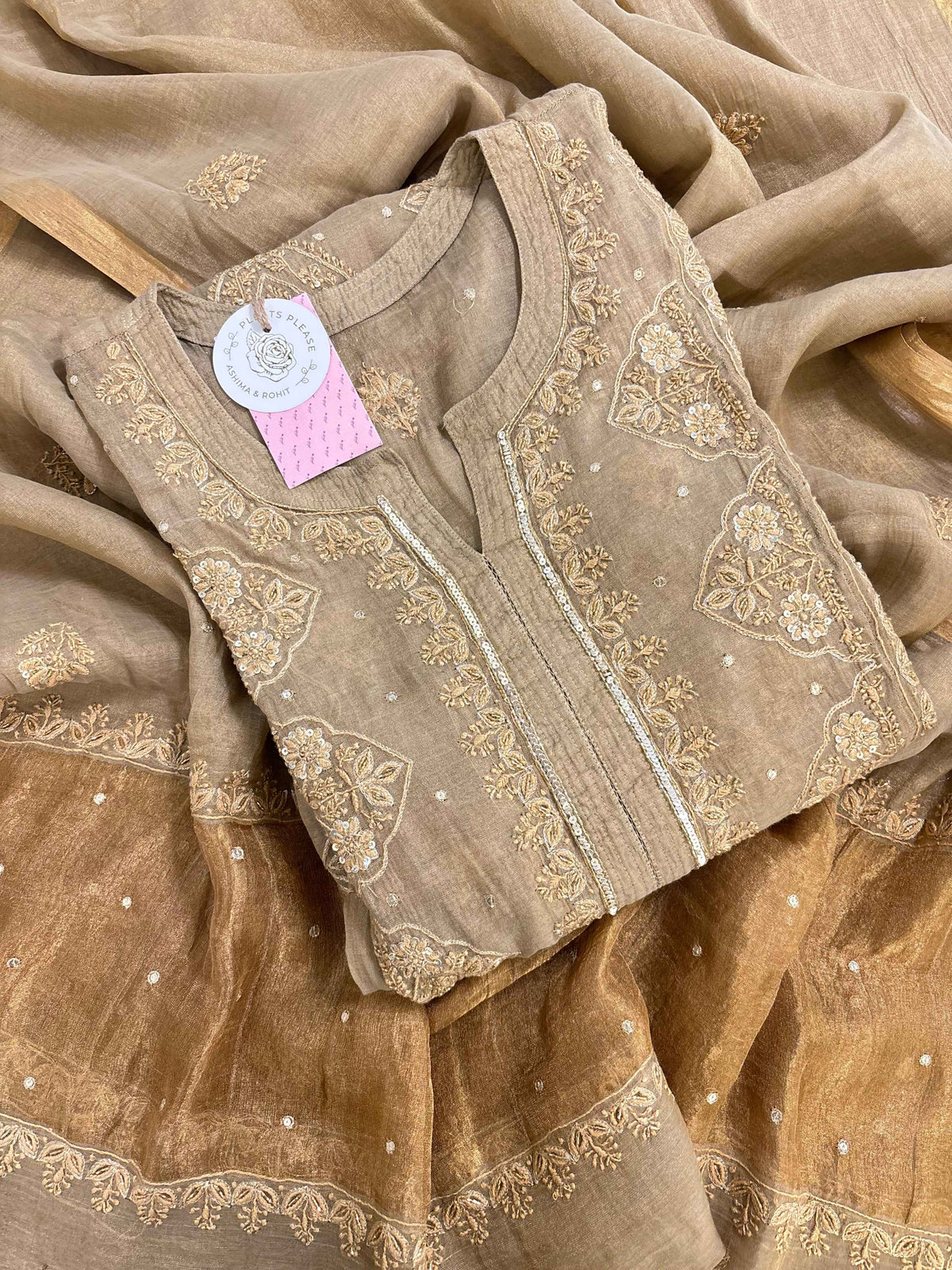 Sandrift Pure & Premium Tissue Chikankari Kurta & Dupatta