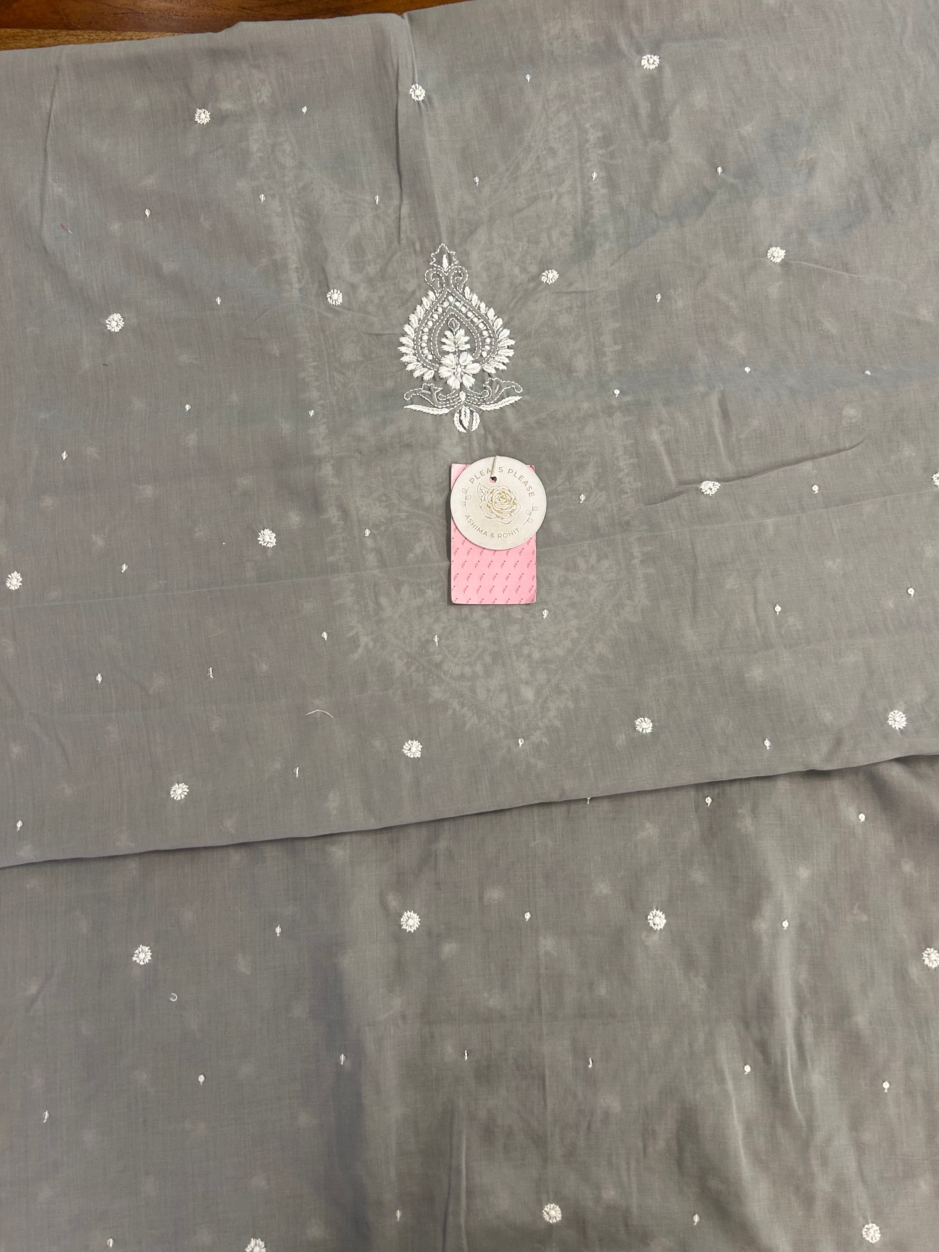 Dove Grey Mulmul Chikankari Kurta - Pleats PleaseChikankari