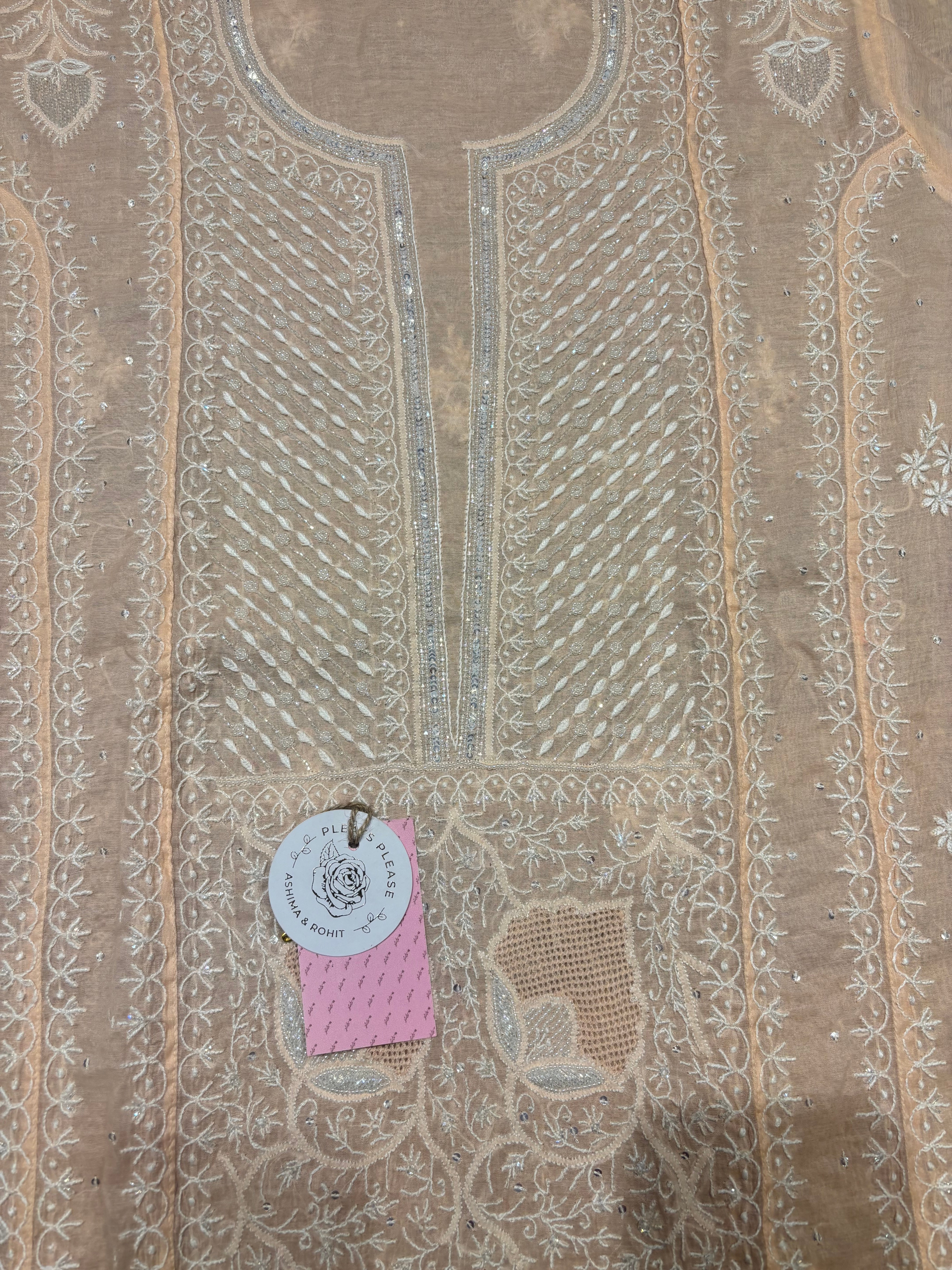 Soft Peach Chanderi Mul Chikankari Kurta and Dupatta Set