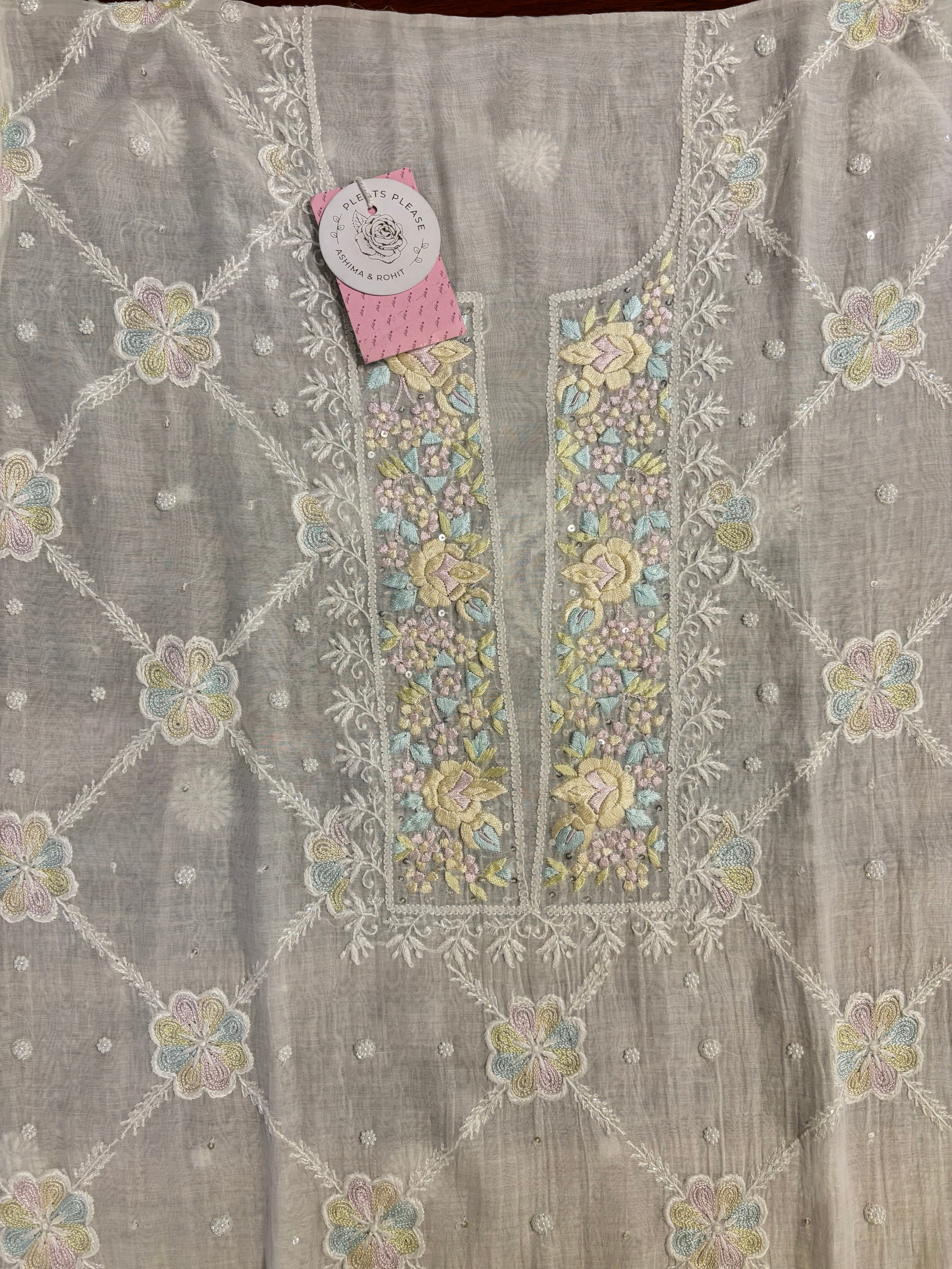 Dyeable Chanderi Mul Chikankari Kurta & Dupatta