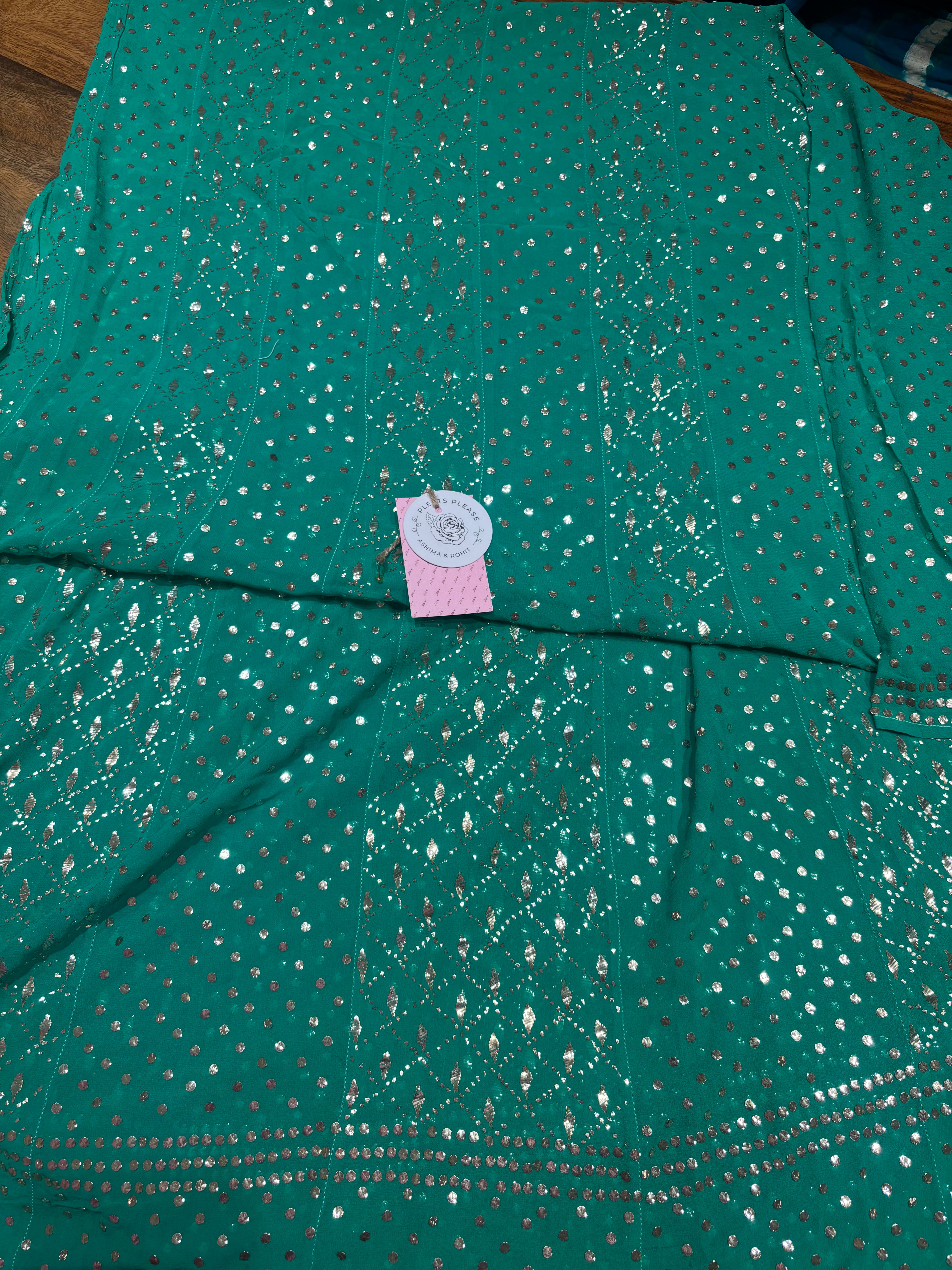 Emerald Green Pure & Premium Georgette Mukaish Anarkali & Dupatta Set