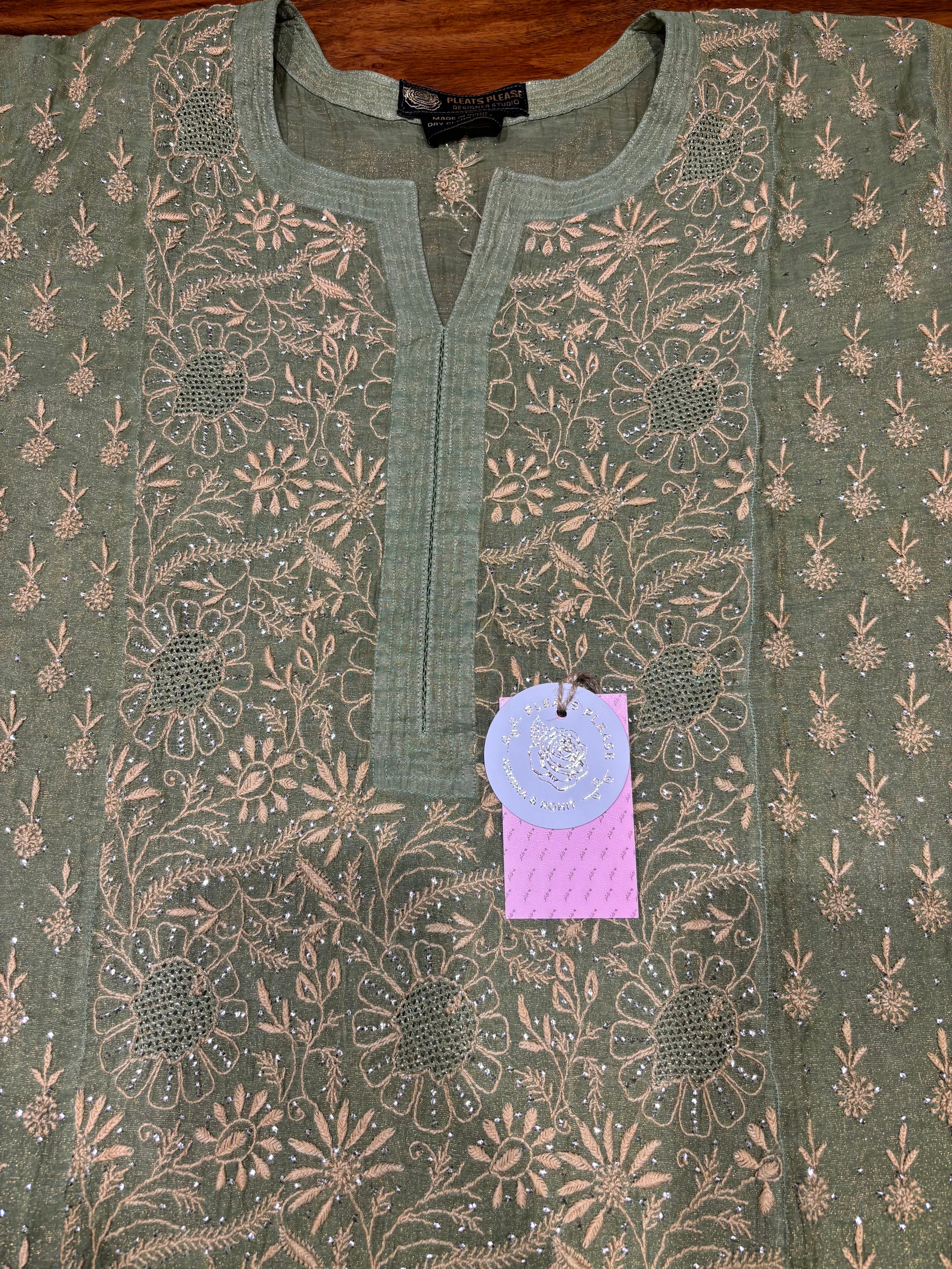 Green Pure & Premium Tissue Chikankari Kurta & Dupatta Set