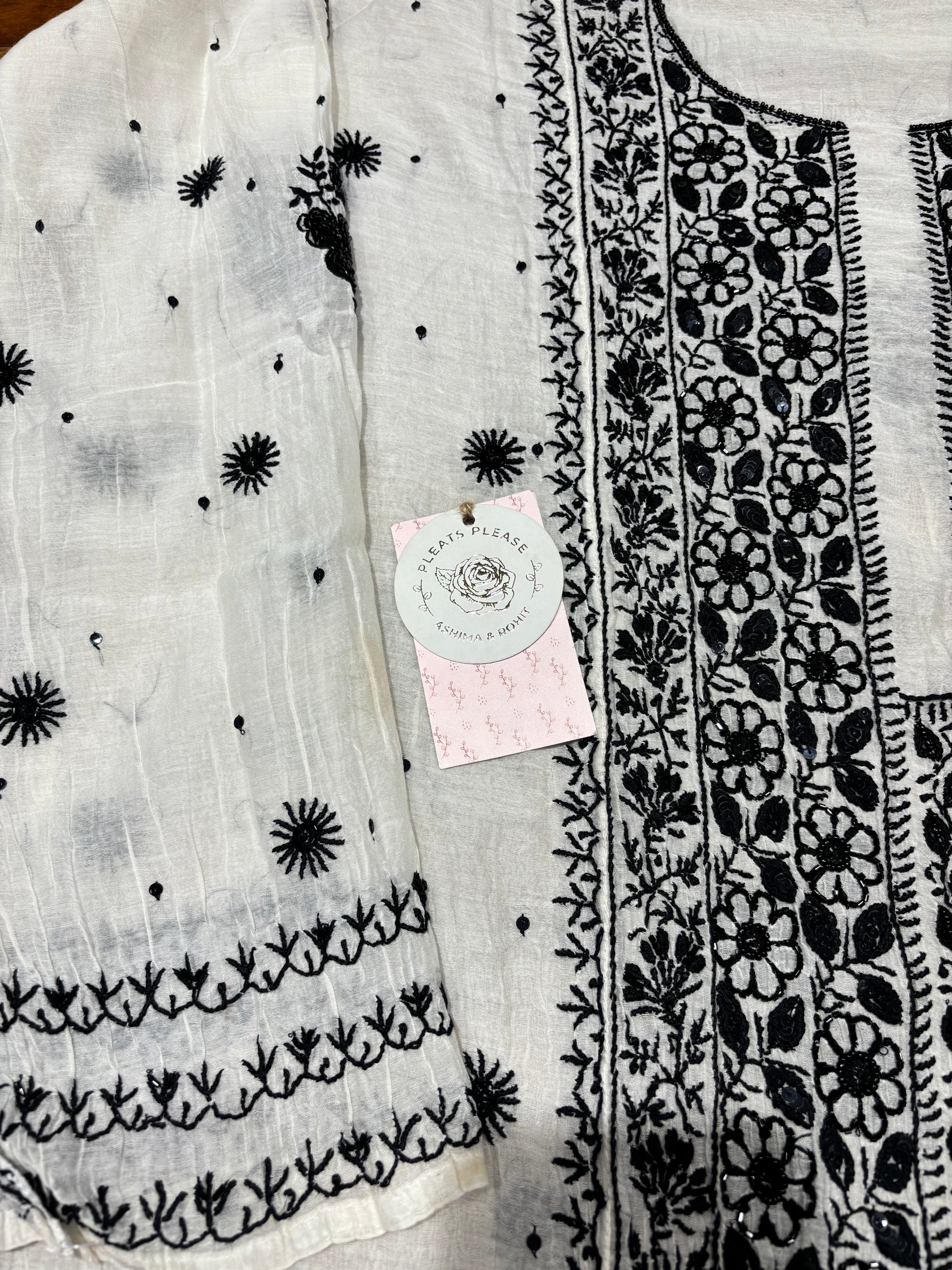 Dyeable Chanderi mul Chikankari Kurta and Dupatta Set