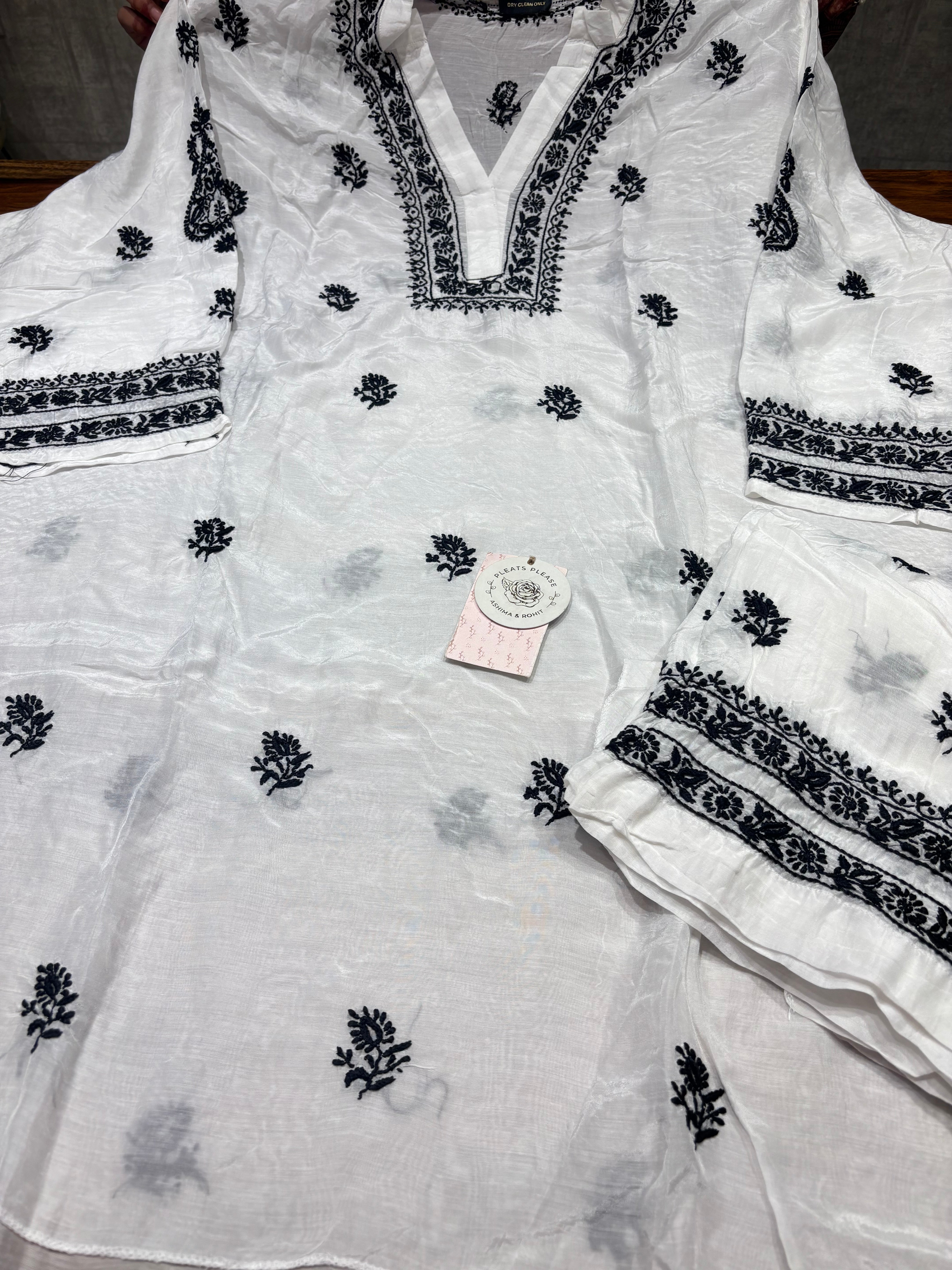 Dyeable Muslin Silk Chikankari Co-ord Set - Pleats PleaseChikankari