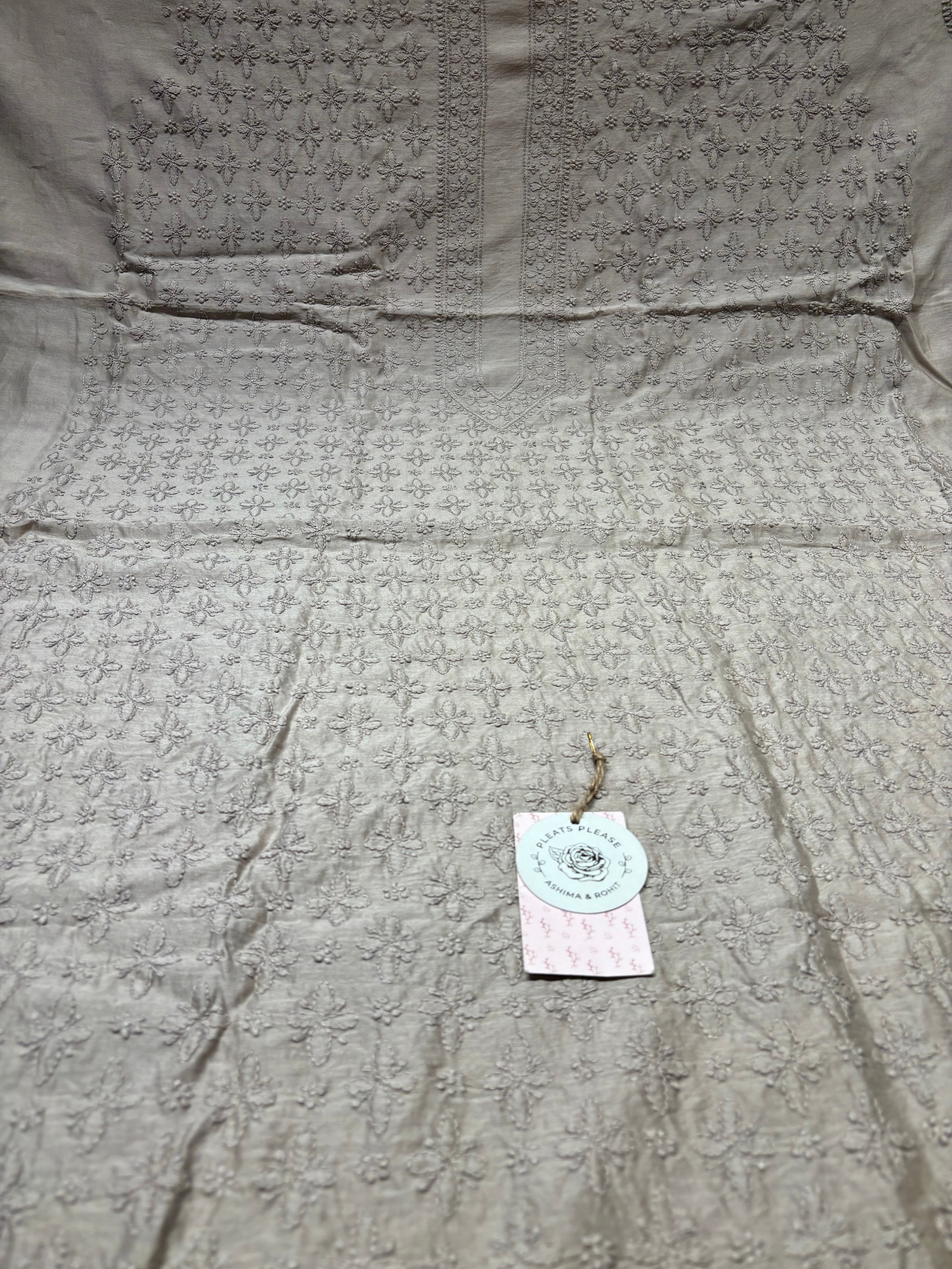 Plaza Taupe Chanderi Silk Chikankari Men's Kurta Fabric