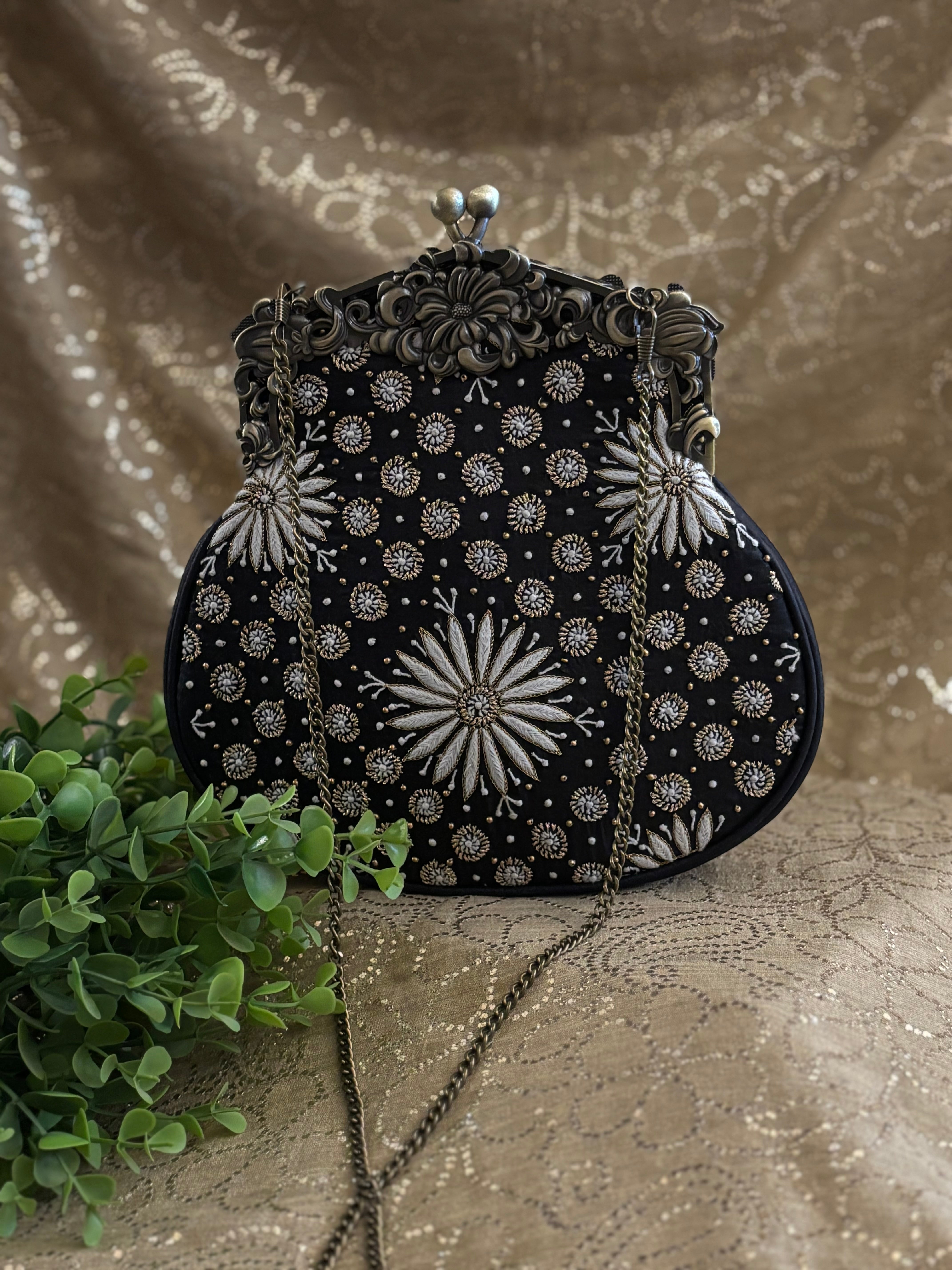 Black Chikankari Clutch Bag