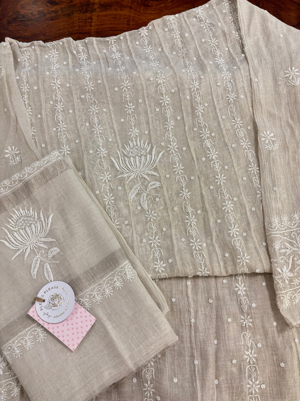 Dyeable Silver Tissue Chikankari Anarkali & Dupatta