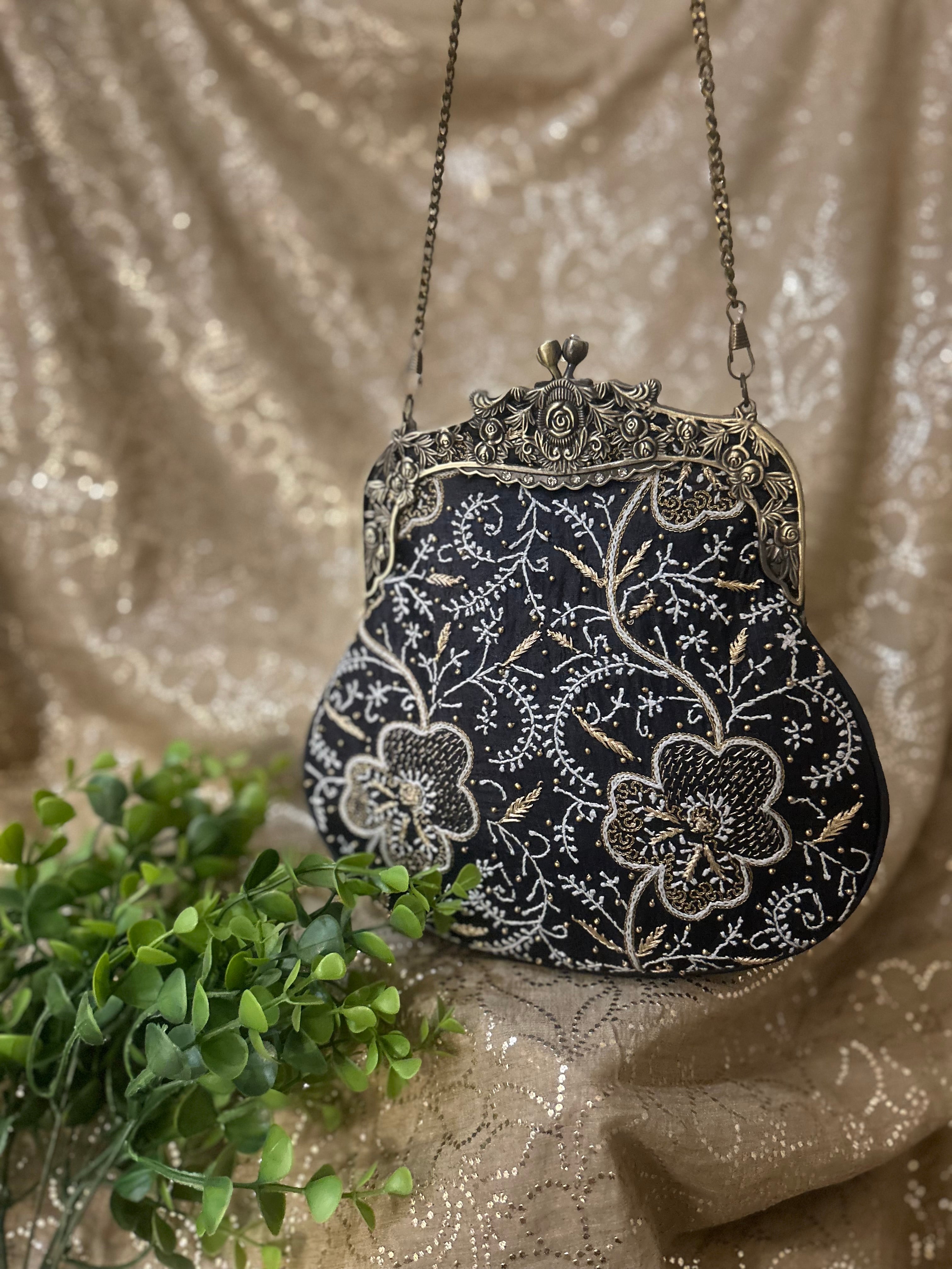 Black Chikankari Clutch Bag - Pleats PleaseChikankari