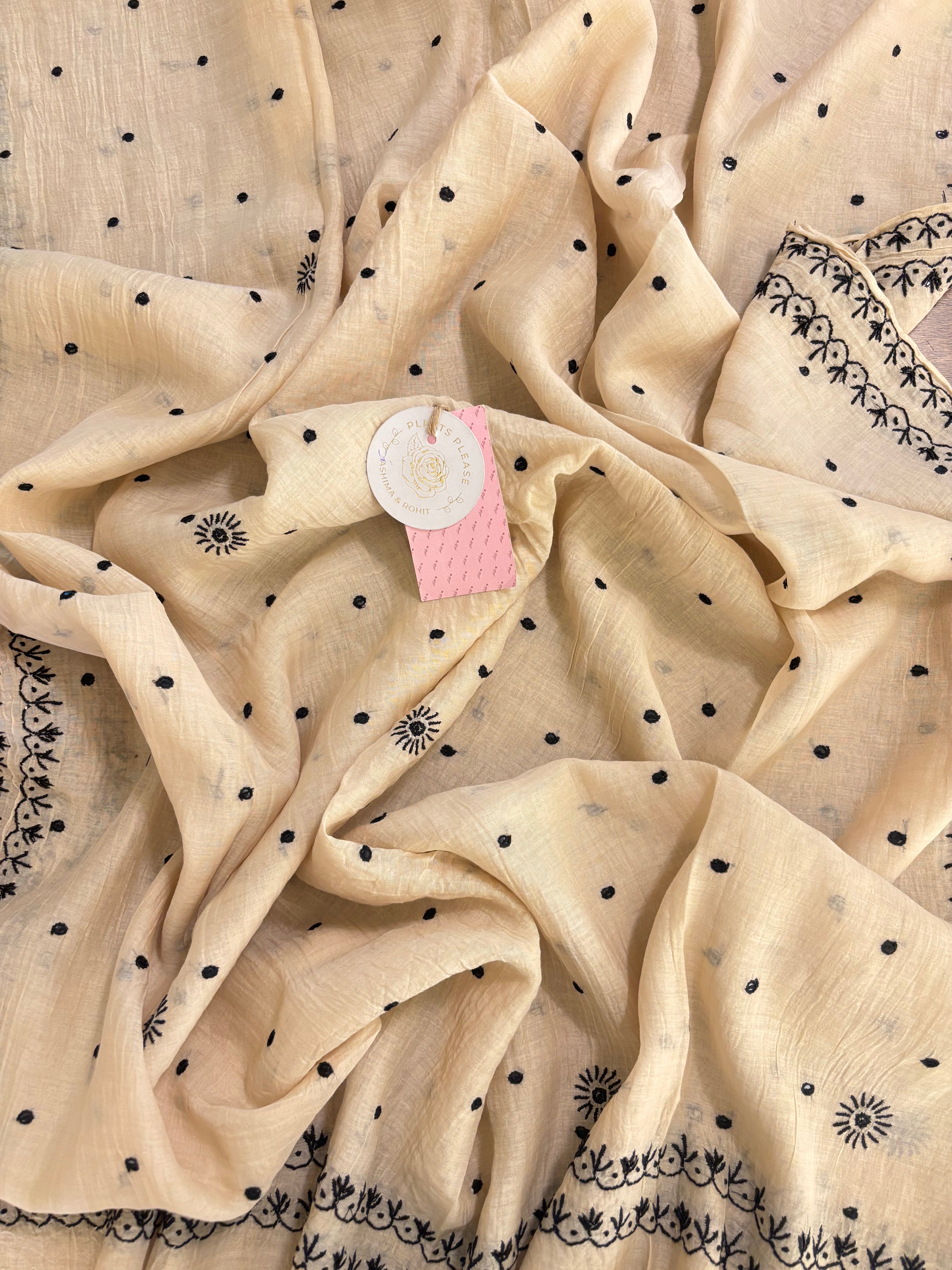 Ivory Cream Chanderi Chikankari Kurta & Dupatta