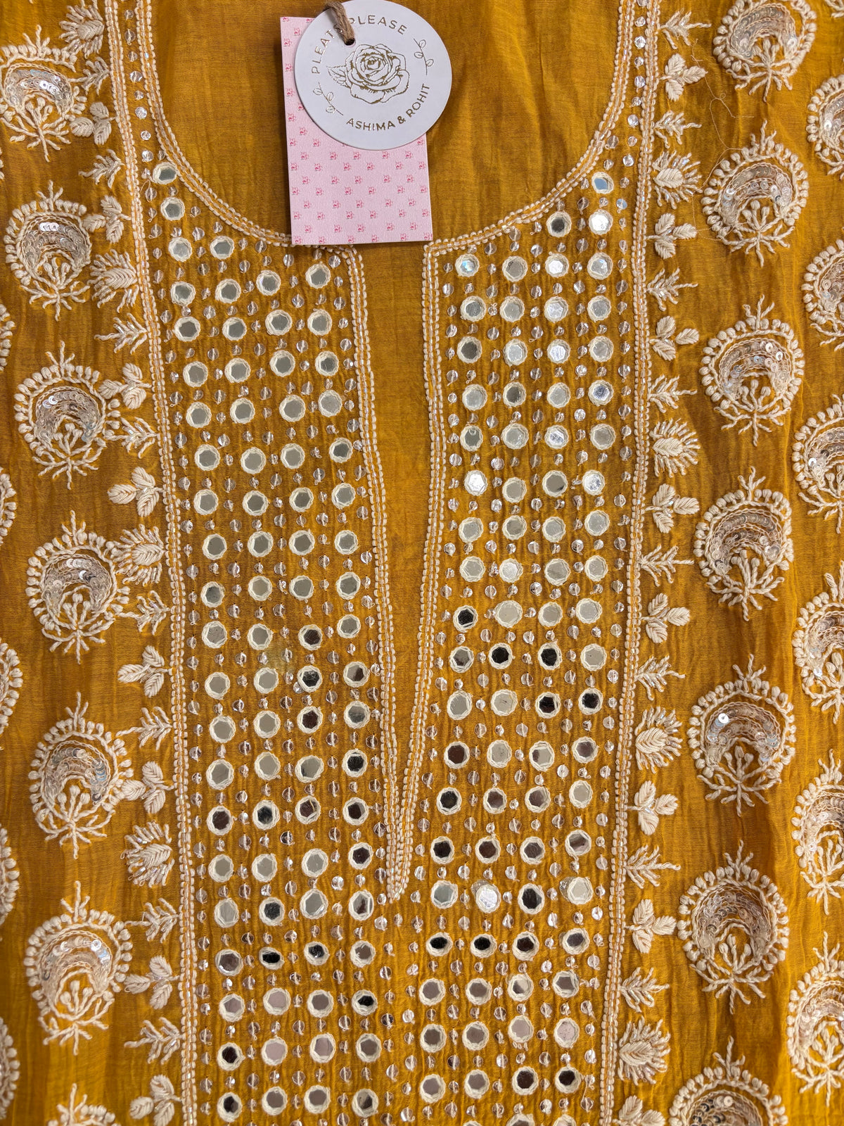 Mustard Yellow Chanderi Mul Chikankari Kurta & Dupatta