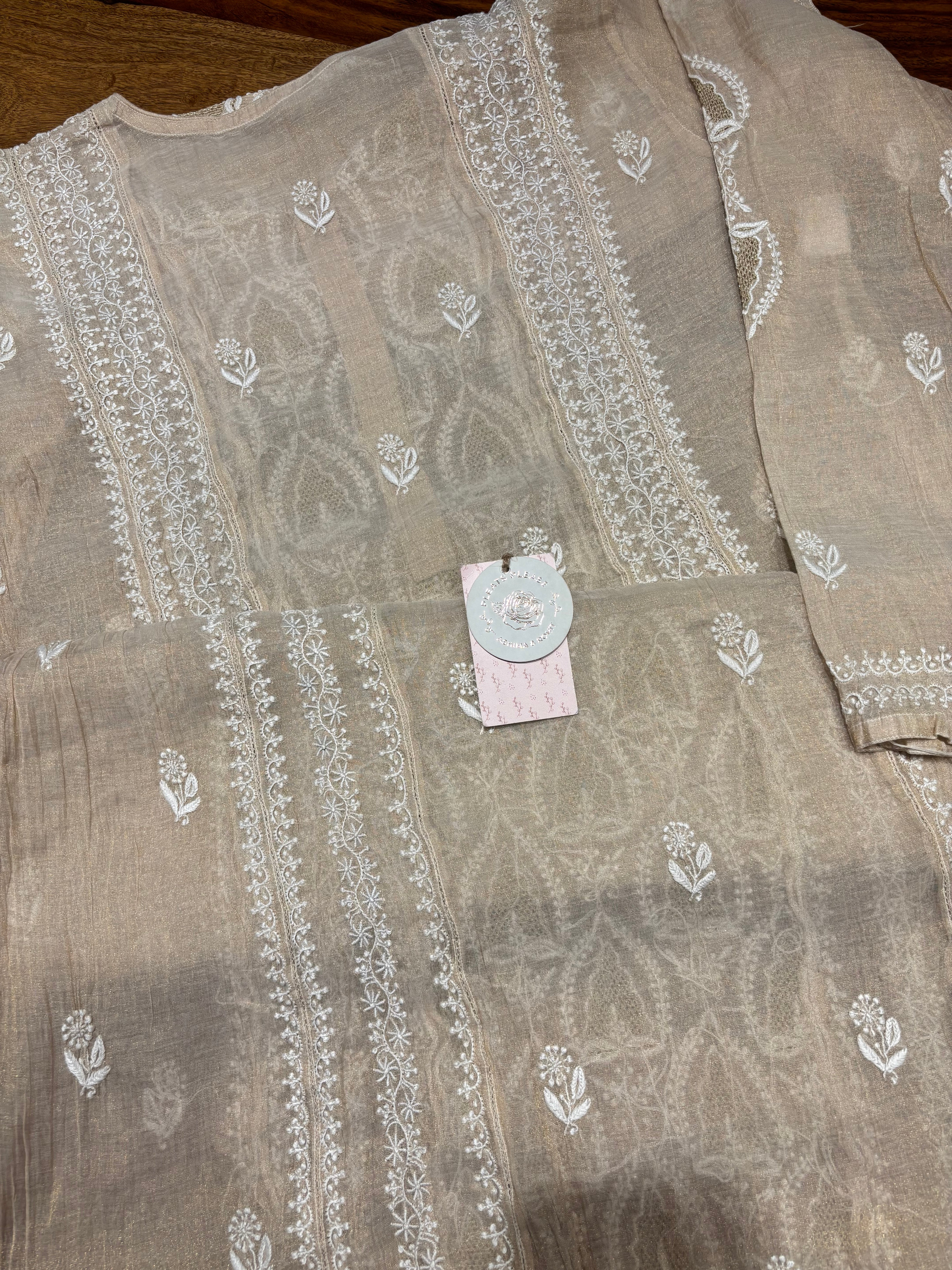 Dyeable Tissue Chikankari Kurta & Dupatta Set