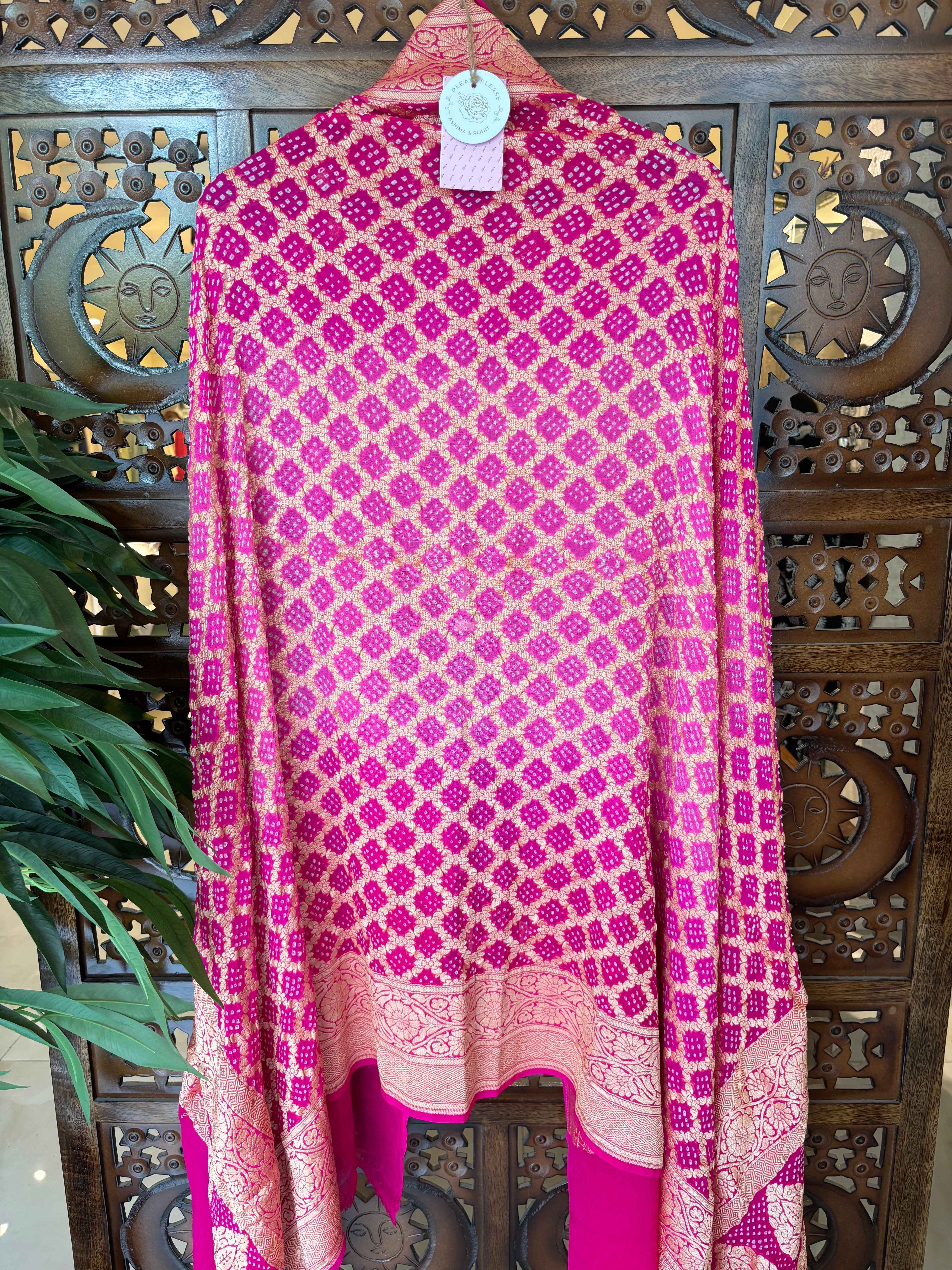 Magenta Khaddi Georgette Bandhej Neemzari Dupatta