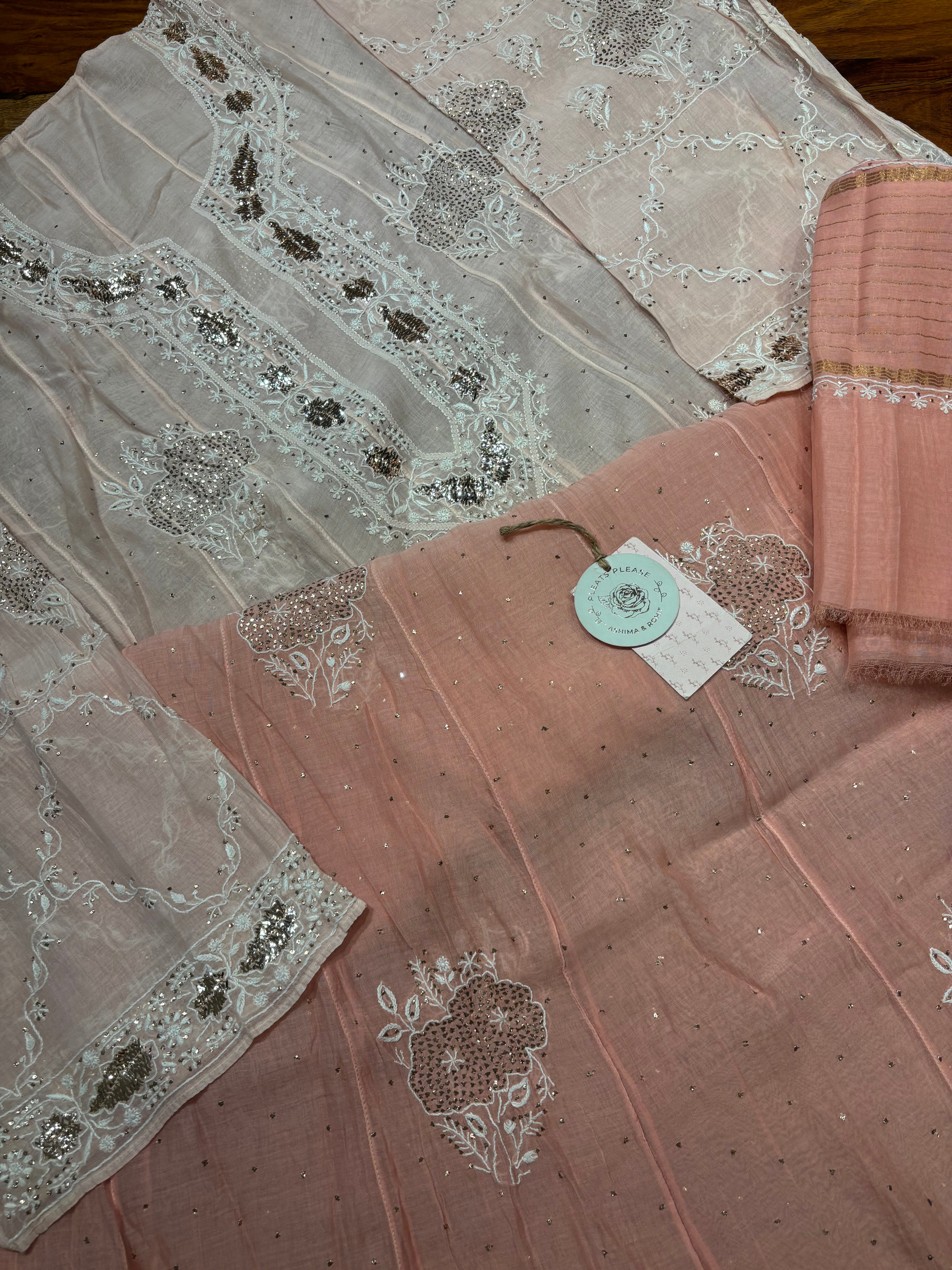 Pink Ombre Chanderi Mul Chikankari Anarkali and Dupatta set
