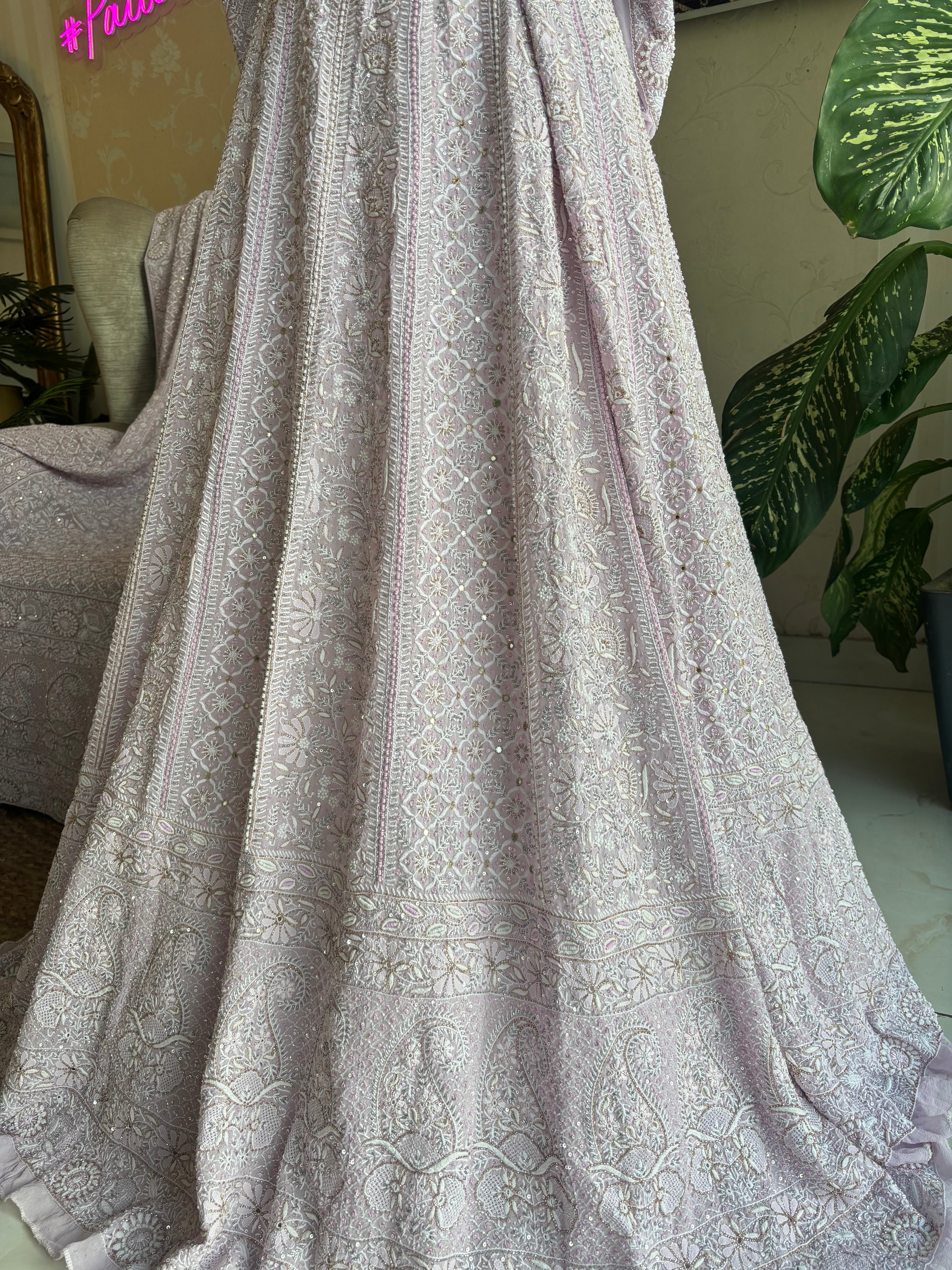 Lilac Pure Georgette Chikankari Lehenga