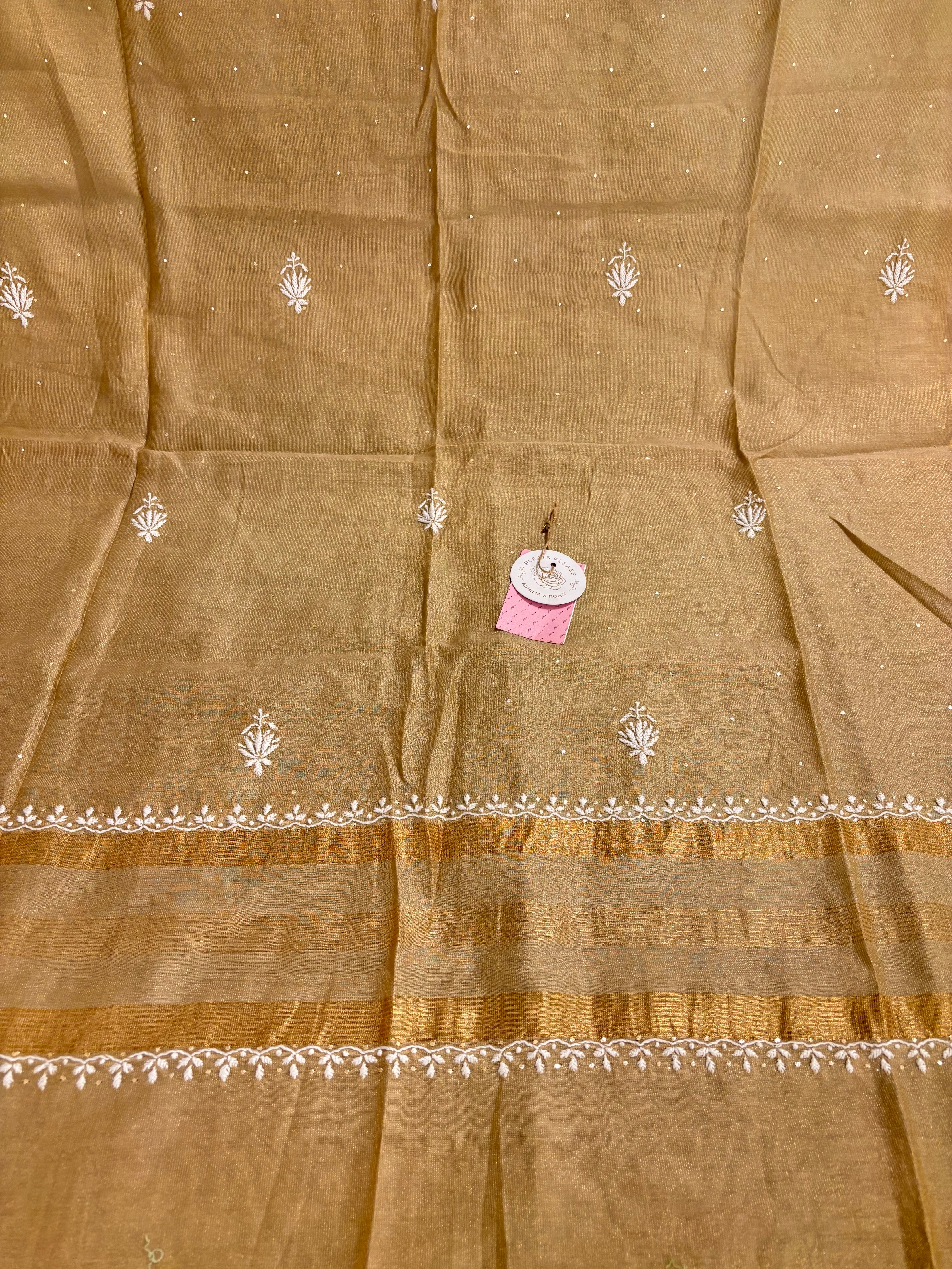 Peach Tissue Chikankari Mukaish kurta Dupatta set