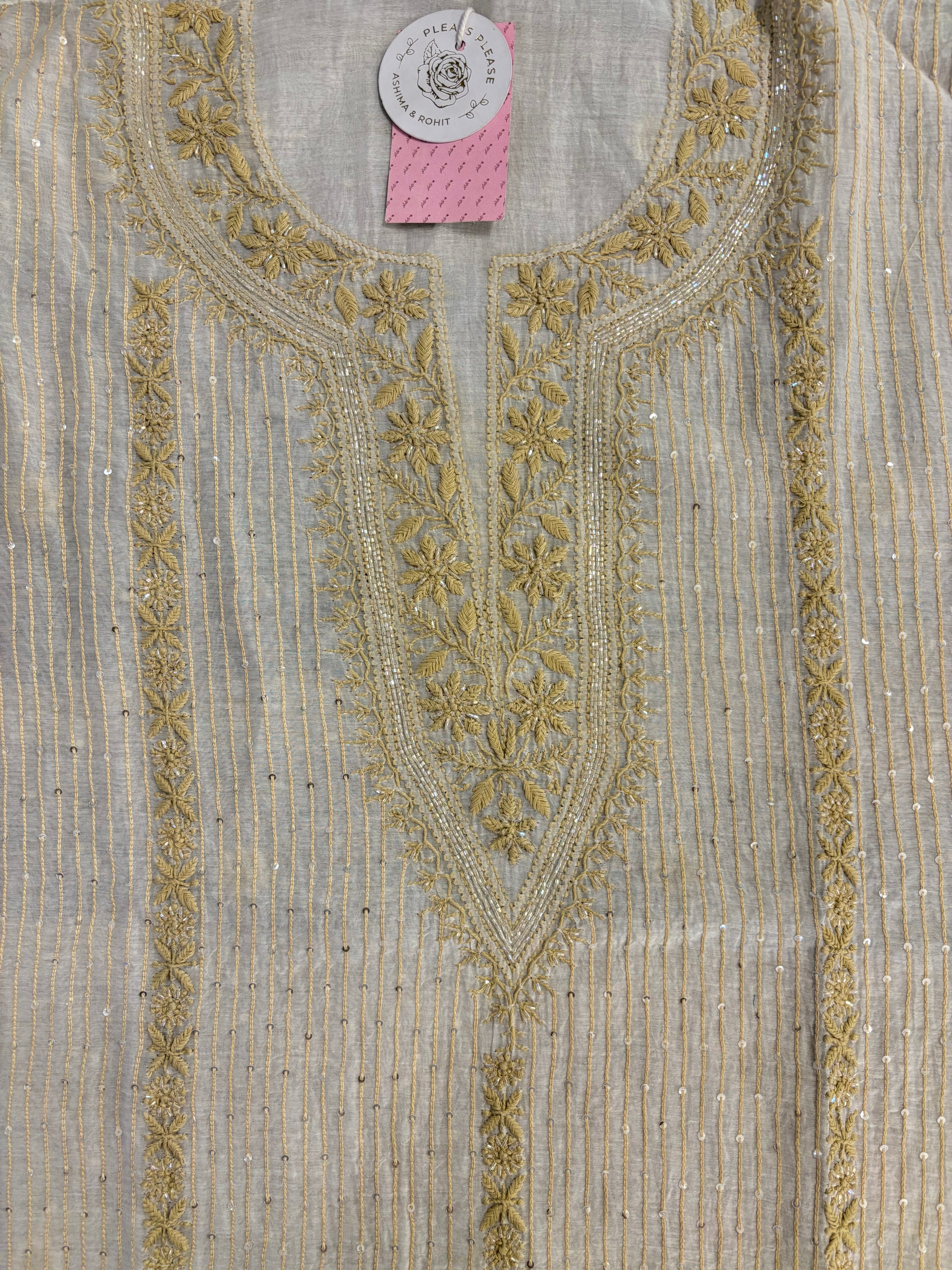 Dyeable Chanderi Mul Chikankari Kurta & Dupatta - Pleats PleaseChikankari