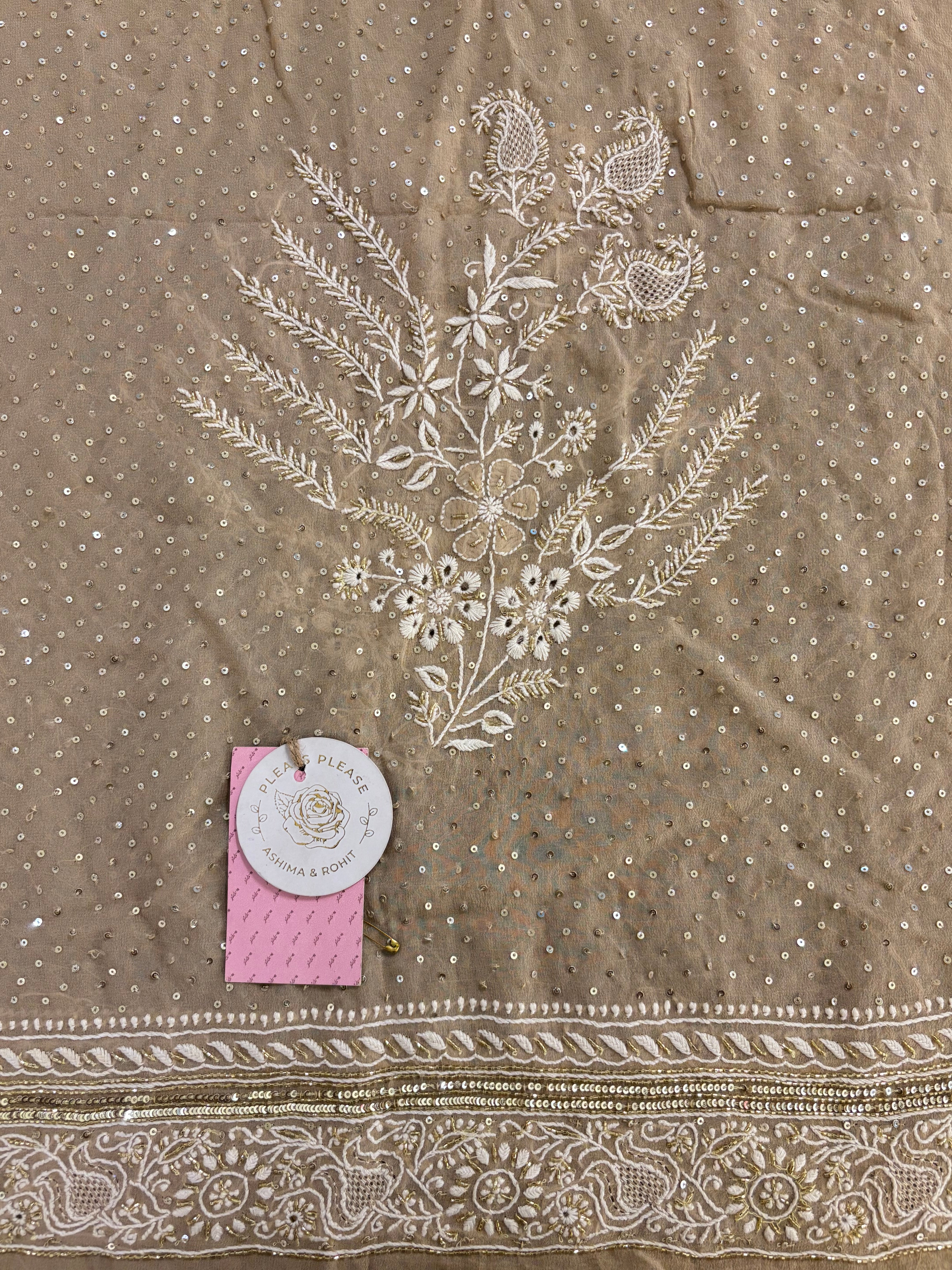 Taupe Pure & Premium Georgette Chikankari Kurta & Dupatta