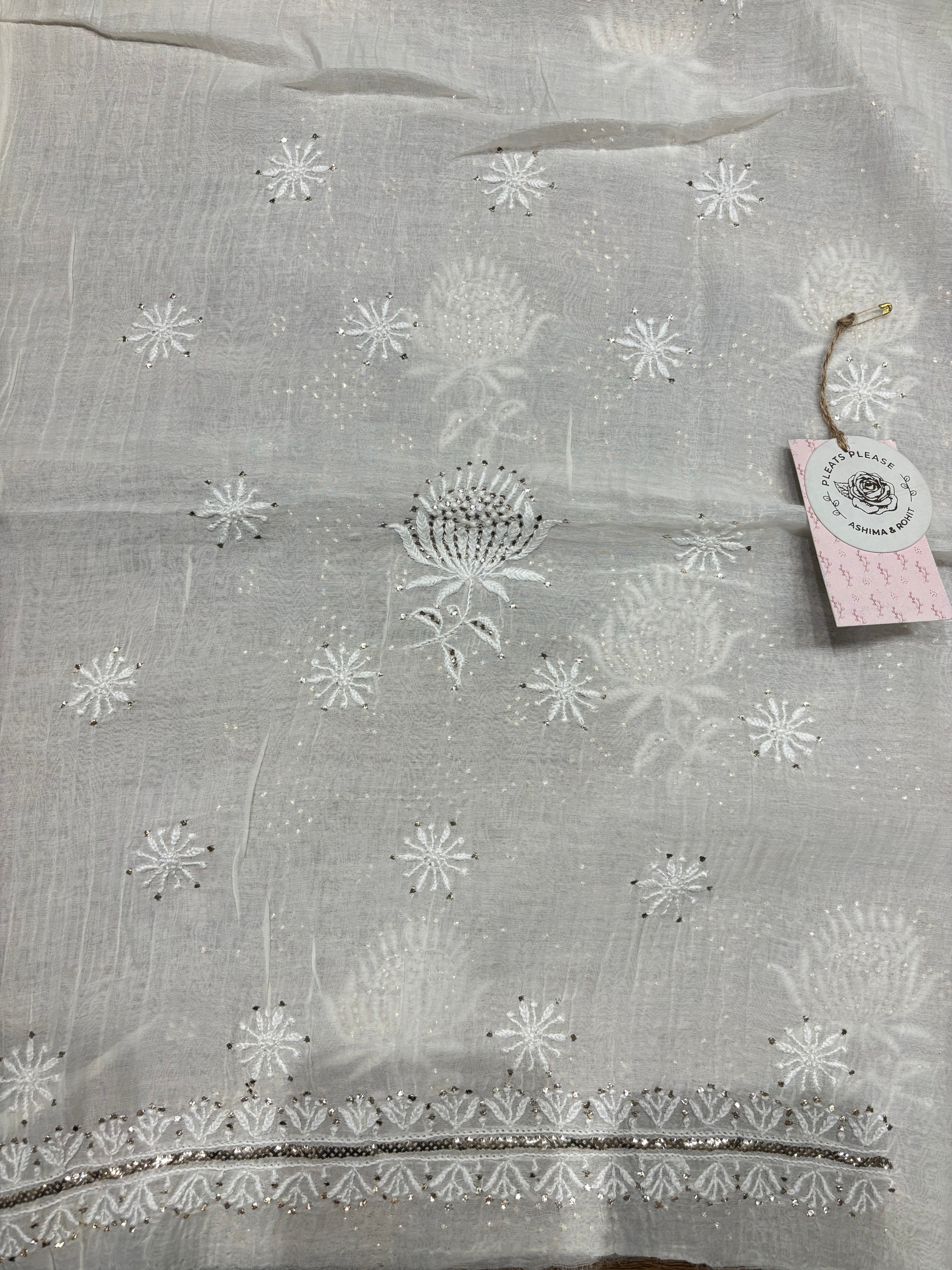 Dyeable Chanderi Mul Chikankari Kurta And Dupatta Fabric
