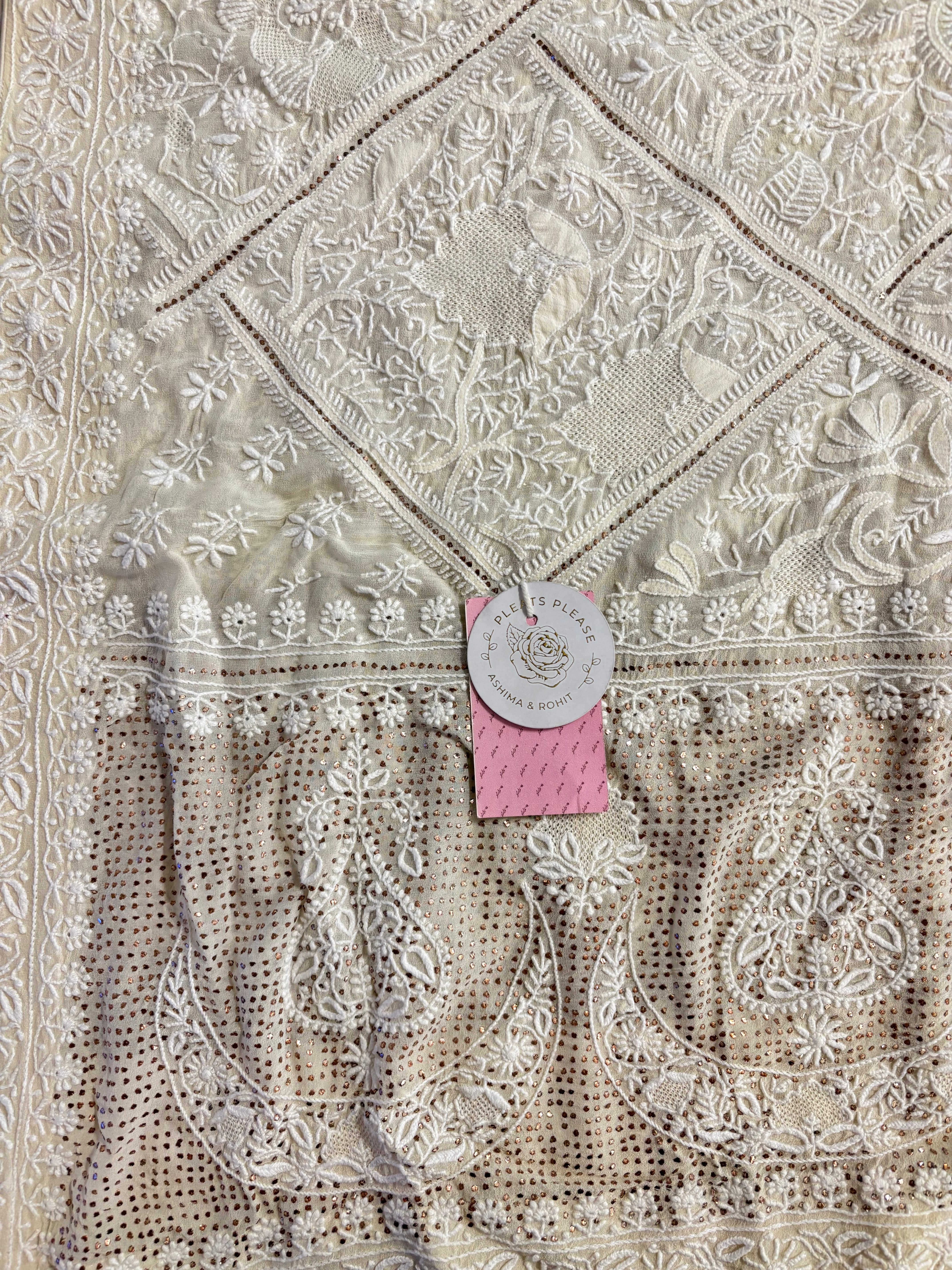 Dyeable Pure & Premium Georgette Chikankari Mukaish Dupatta - Pleats PleaseChikankari