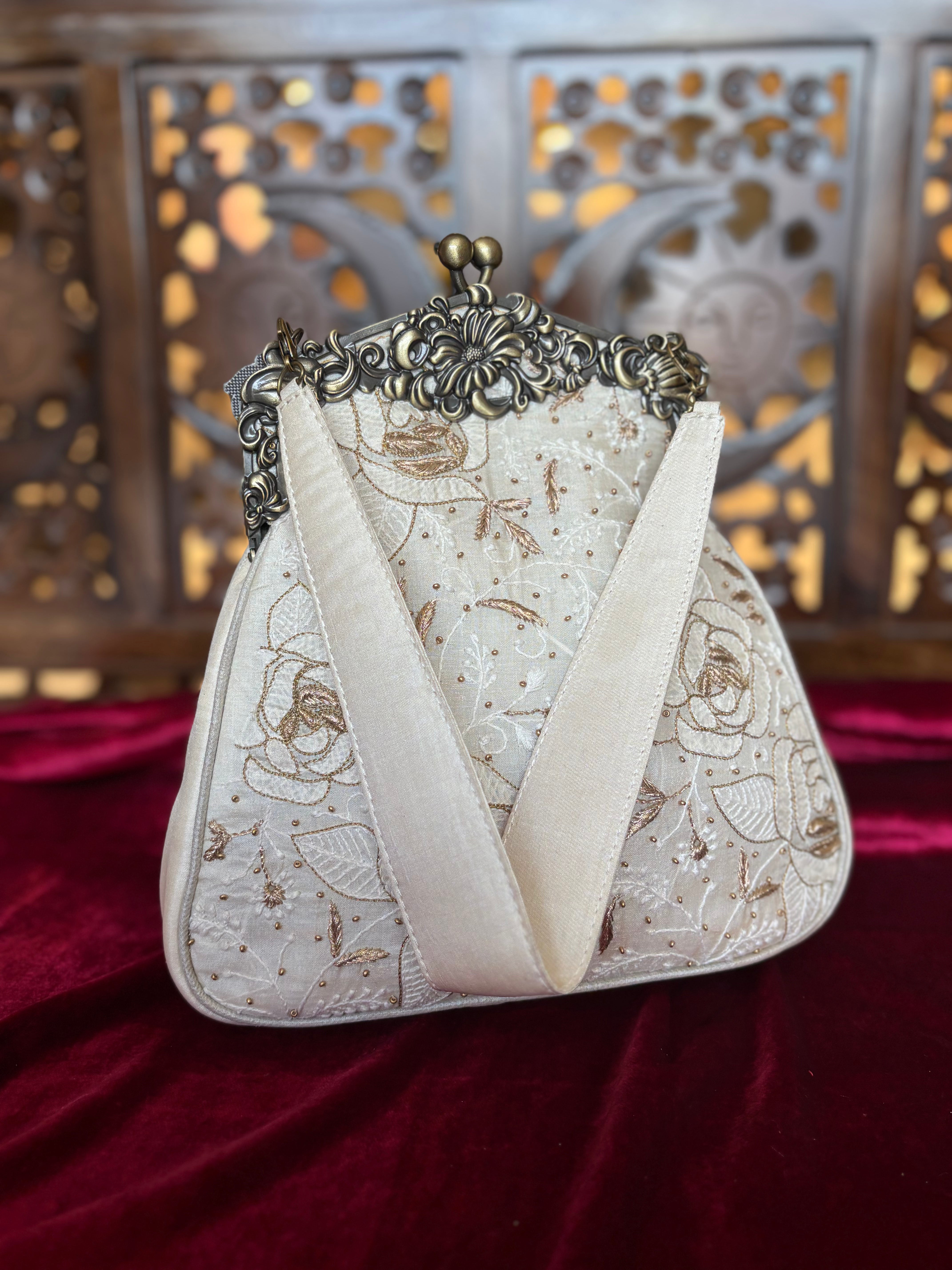 Ivory Chikankari Clutch Bag