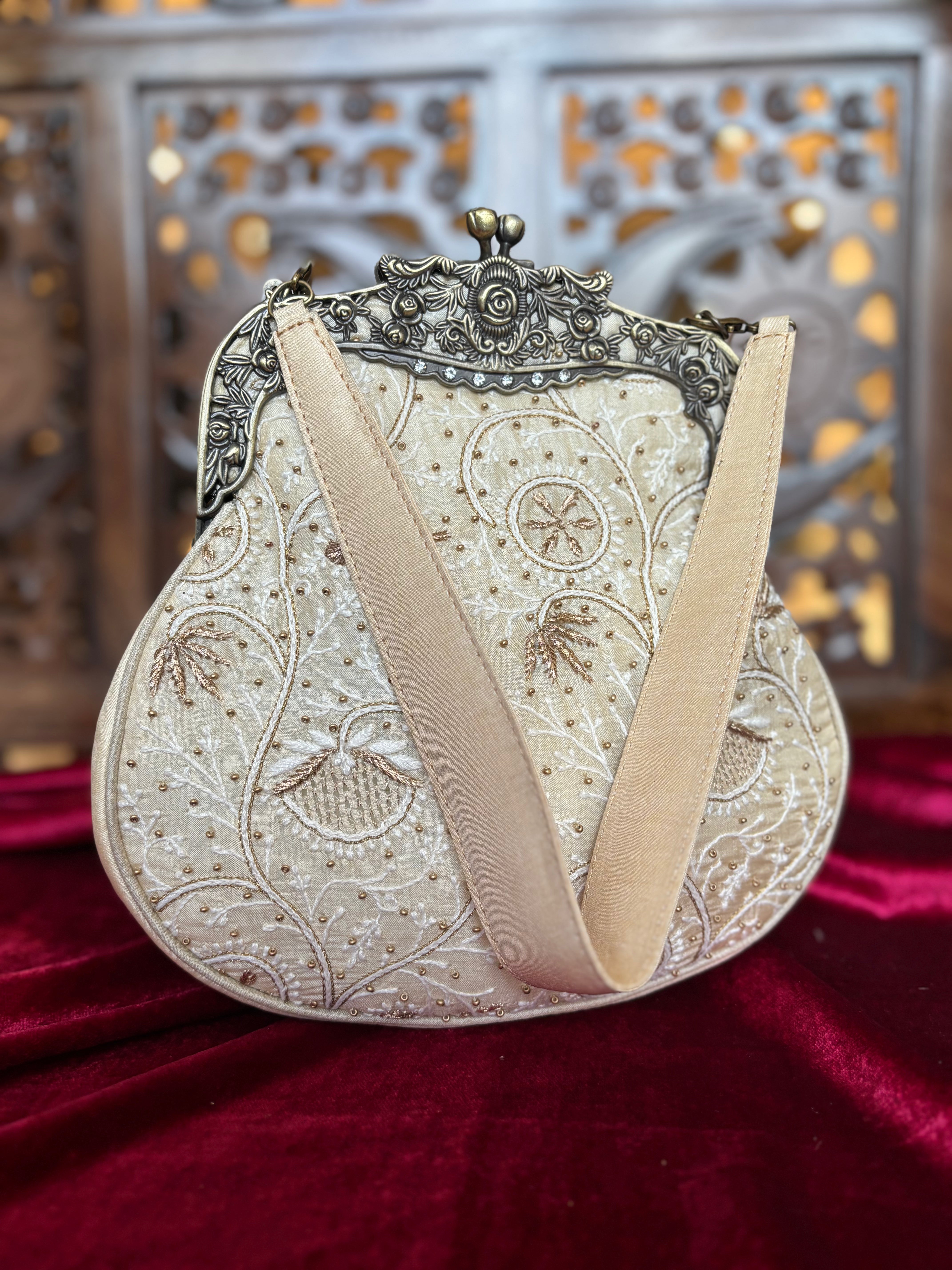 Ivory Chikankari Clutch Bag