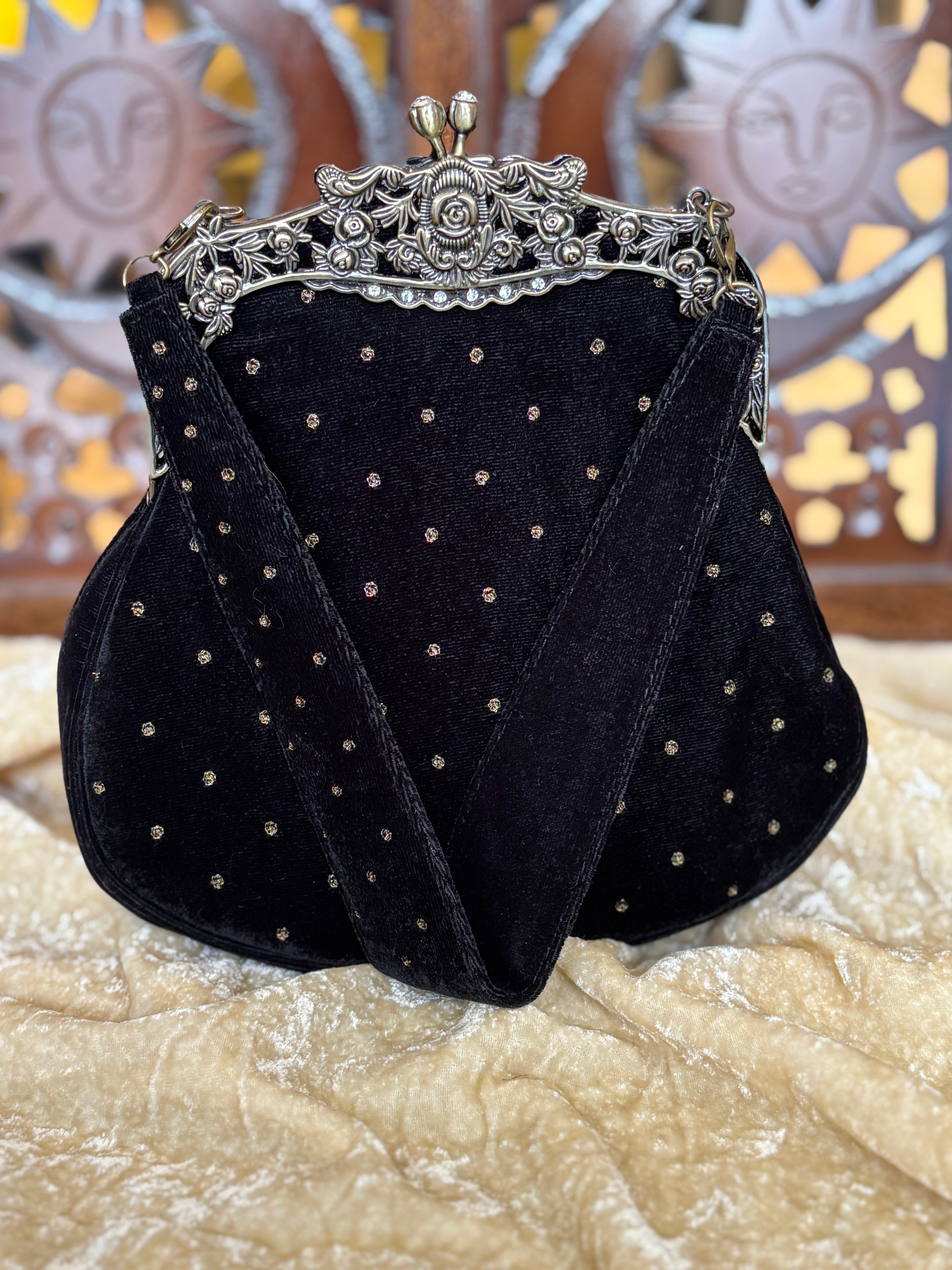Black Velvet Zardozi & Mukaish Clutch Bag