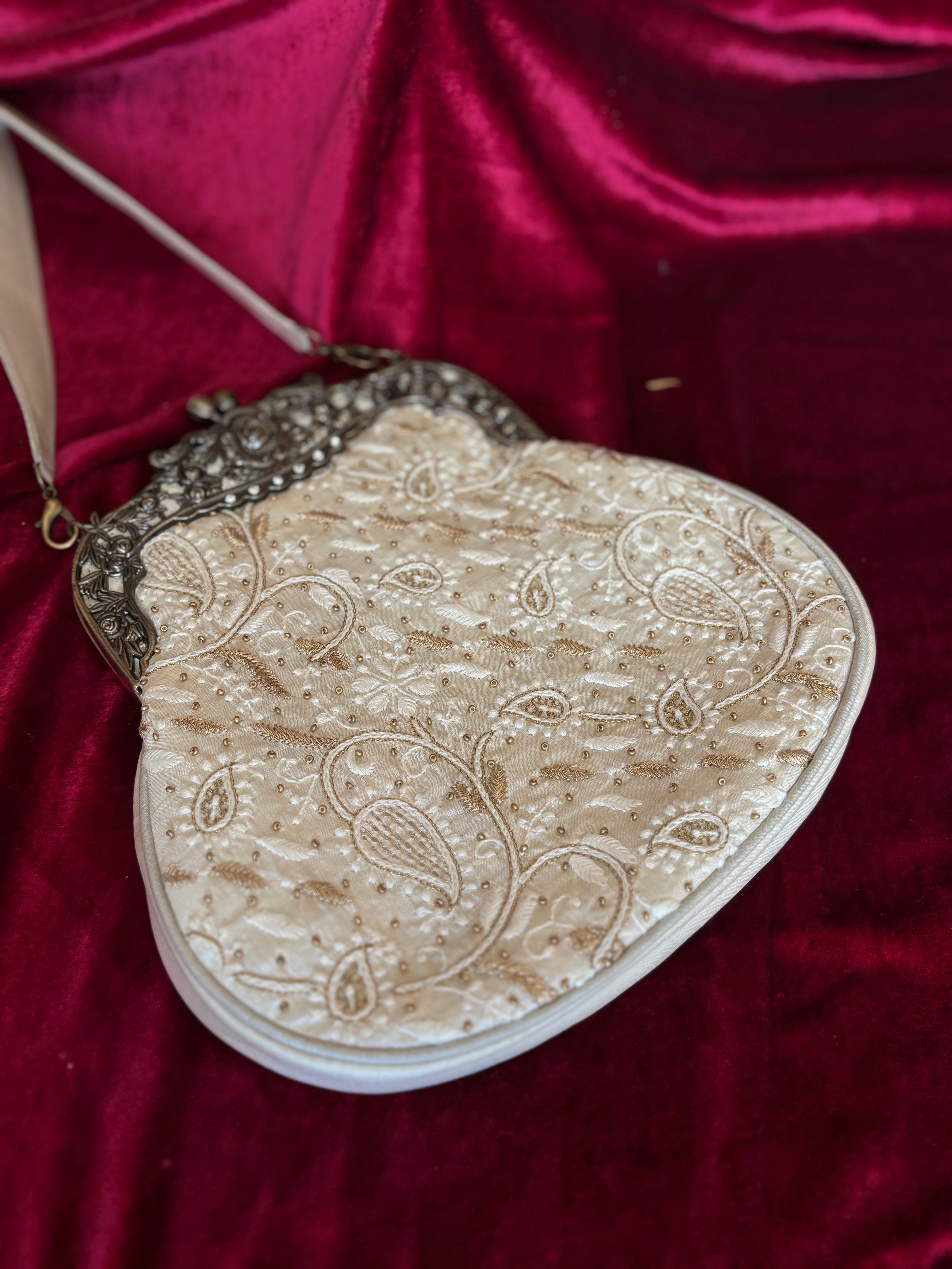 Ivory Chikankari Clutch Bag