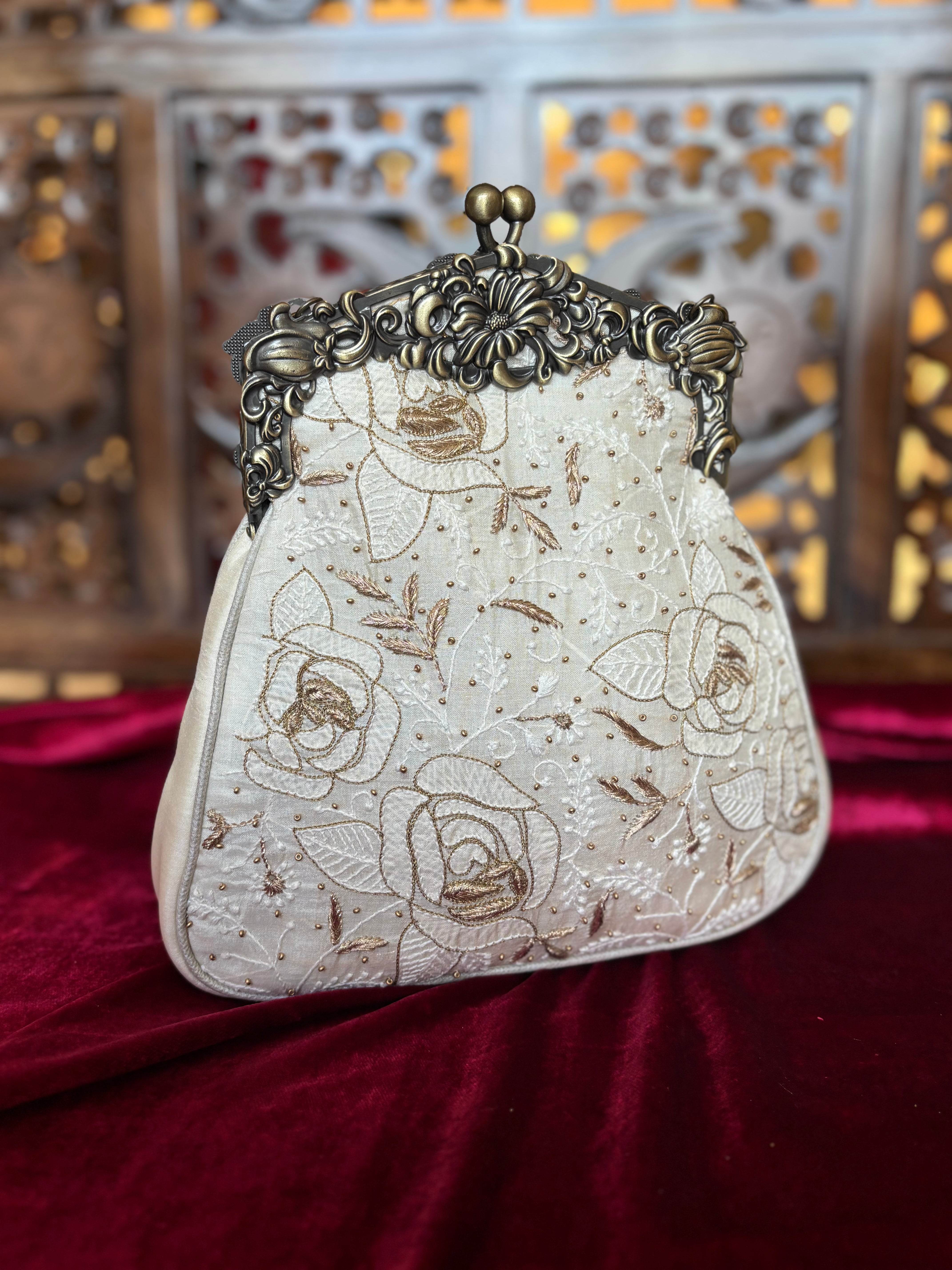 Ivory Chikankari Clutch Bag