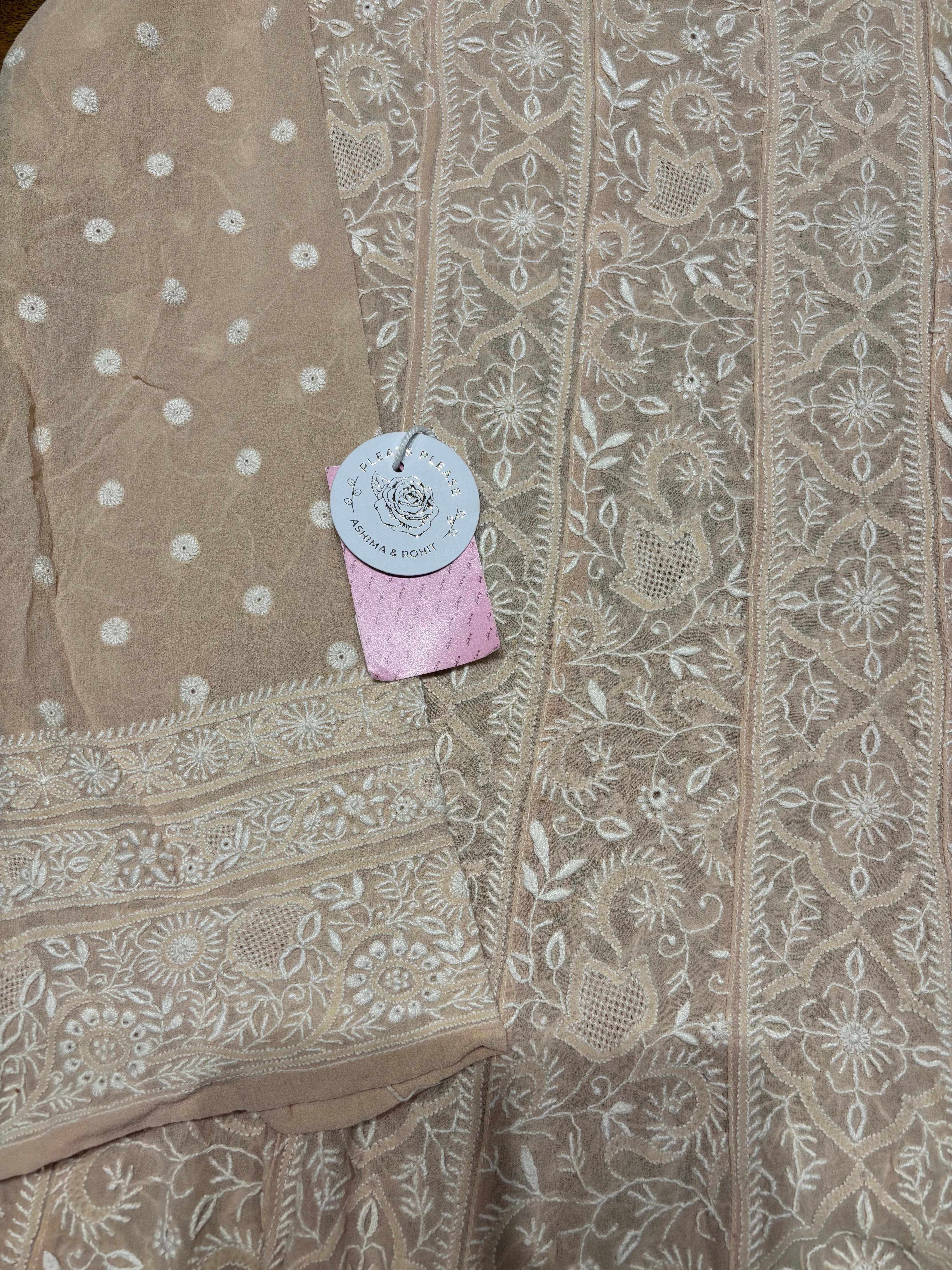 Peach Beige Pure & Premium Georgette Chikankari Anarkali & Dupatta