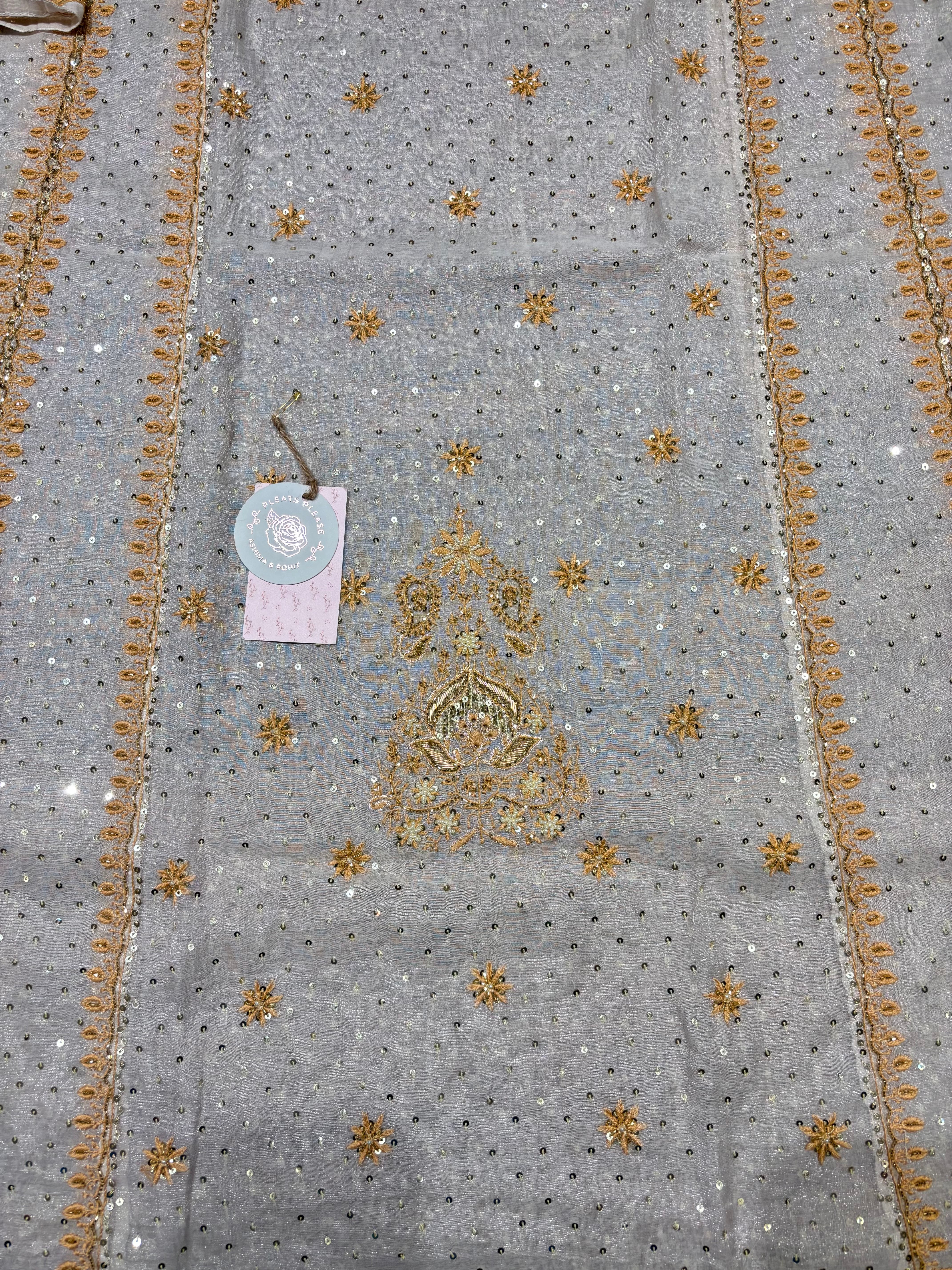 Dyeable Pure & Premium Silver Tissue A-Line Anarkali & Dupatta Set
