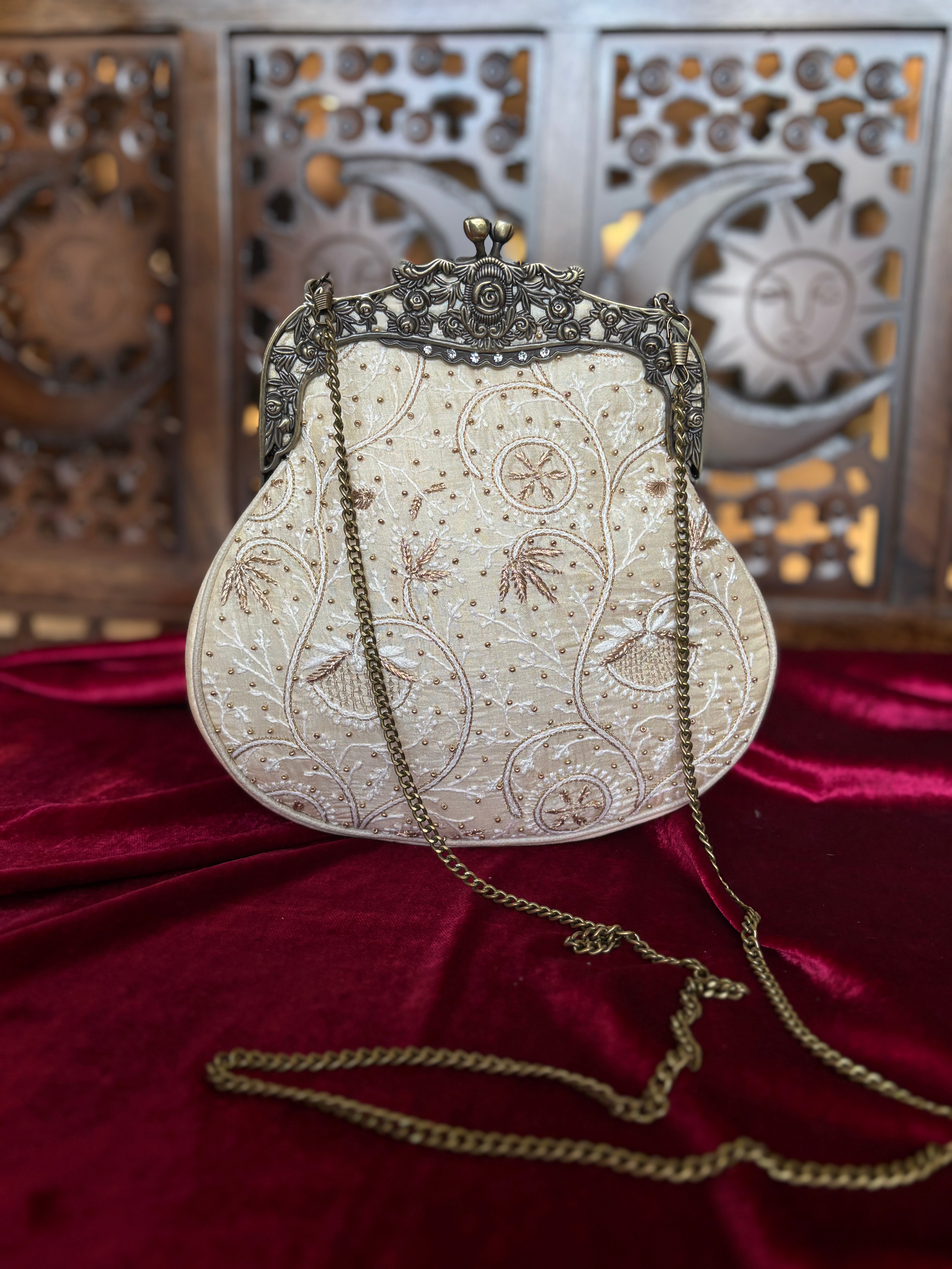 Ivory Chikankari Clutch Bag