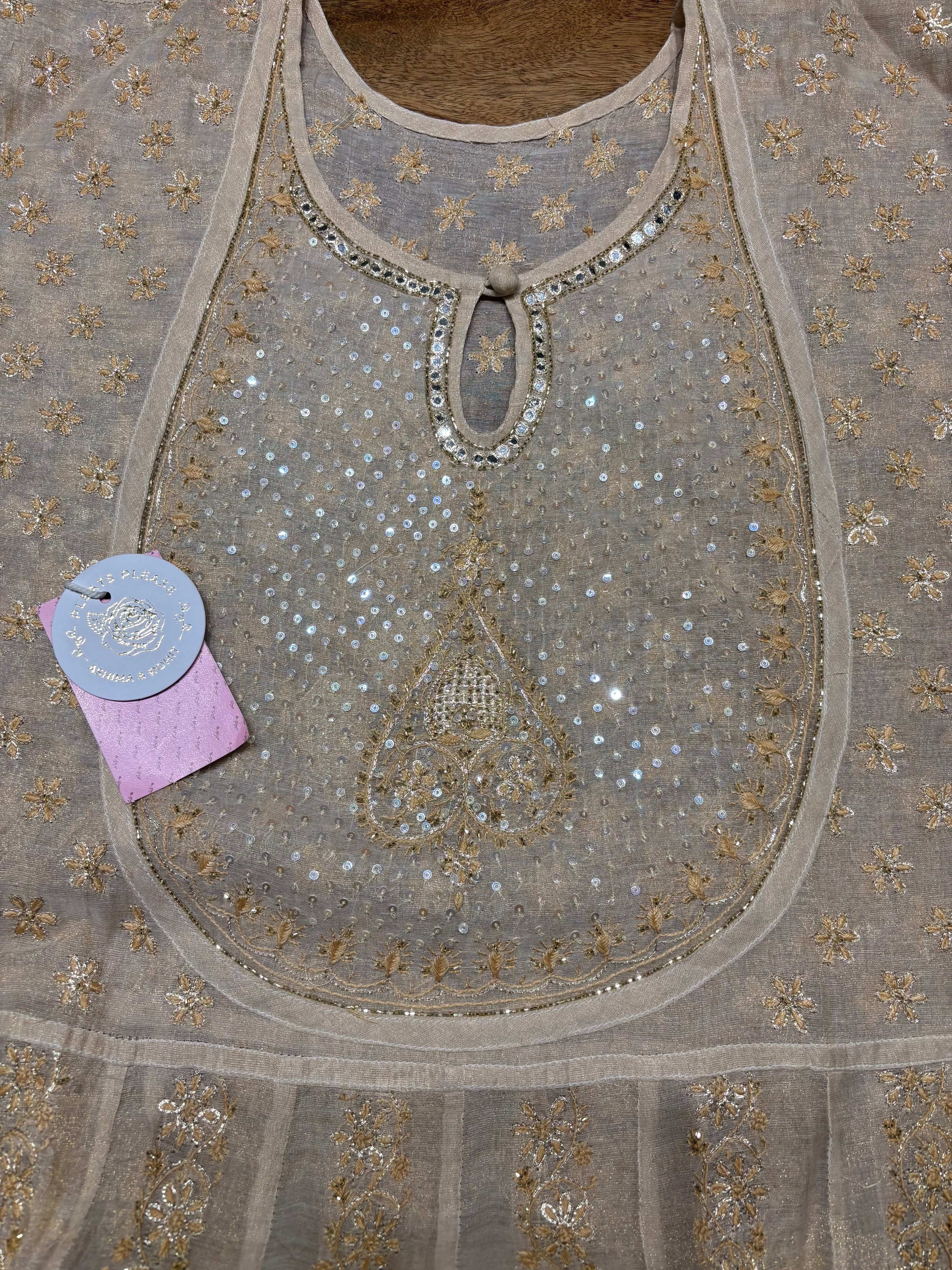 Dyeable Pure Tissue Baji Chikankari Anarkali & Dupatta