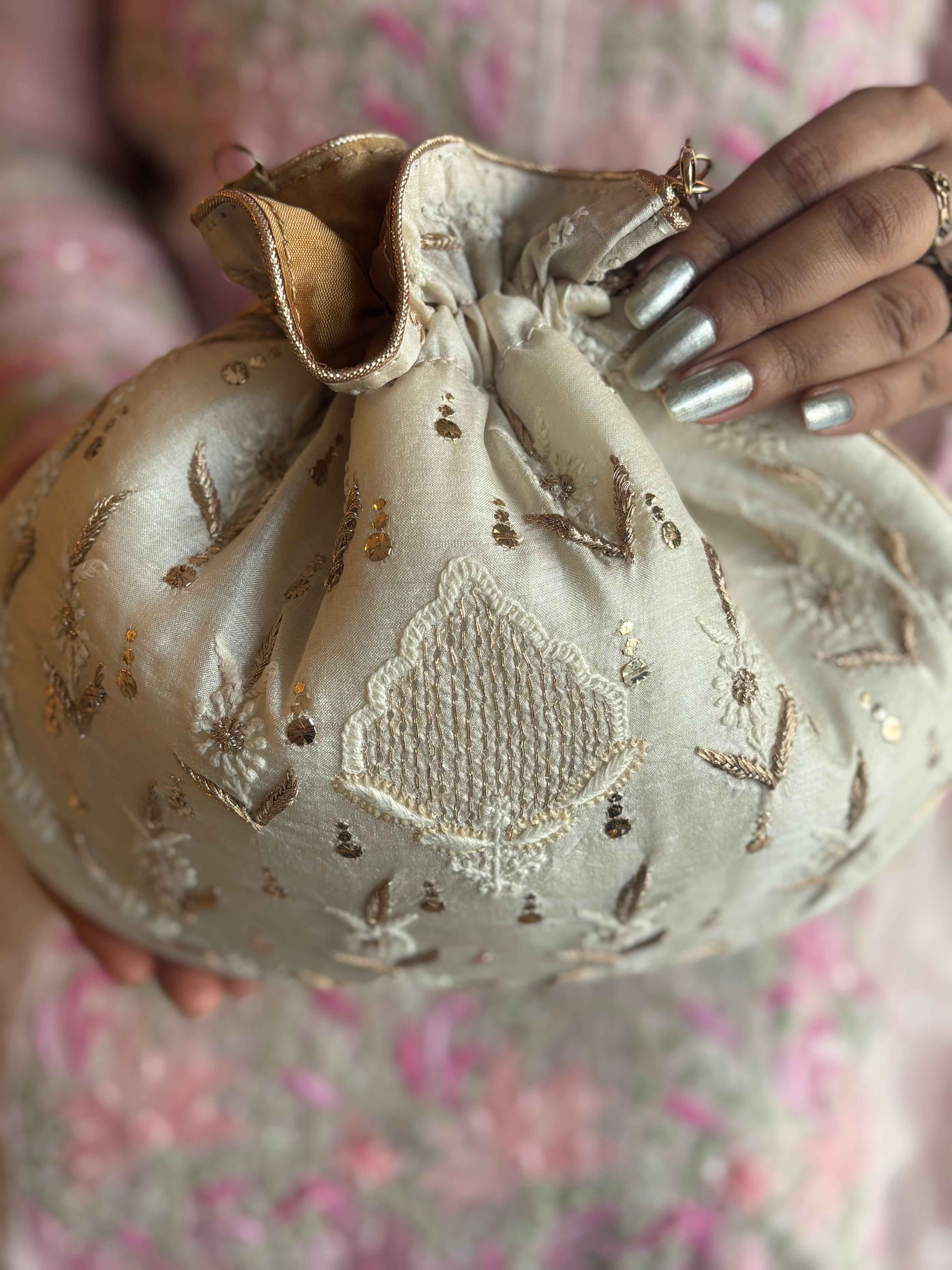 Ivory Chikankari Batua - Pleats PleaseChikankari